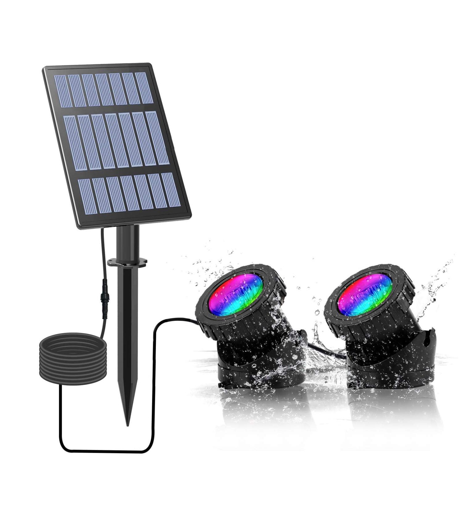 Coreslux Solar Pond Lighting - Adjustable RGB Underwater Spotlights IP68 Waterproof 2-Pack | Outdoor Garden Landscape Lighting - Buy Online on GoSupps.com