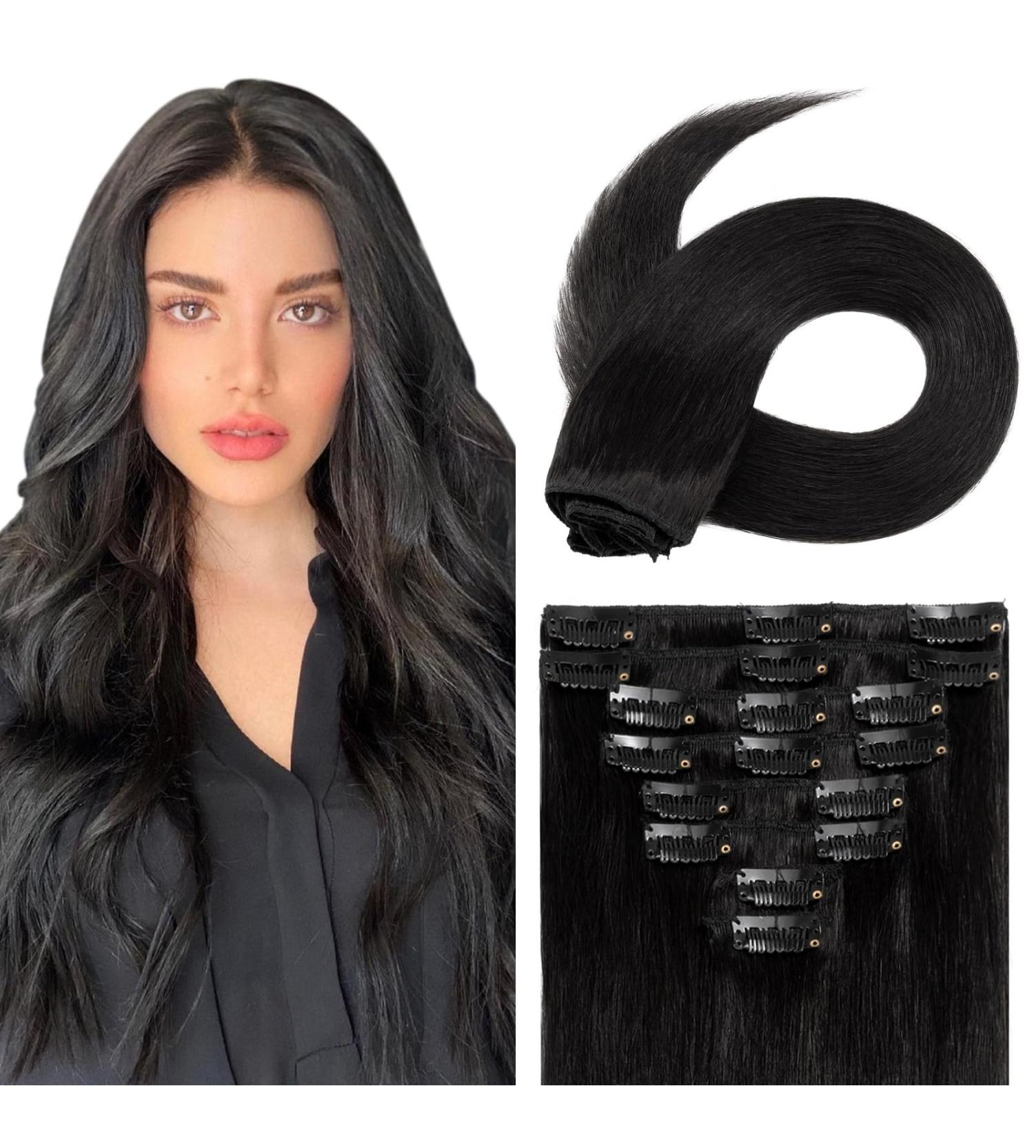 Buy 100% Remy Human Hair Clip-In Extensions | 18 Clips 55cm Long #1 Black - Luxurious & Smooth - Buy Online on GoSupps.com