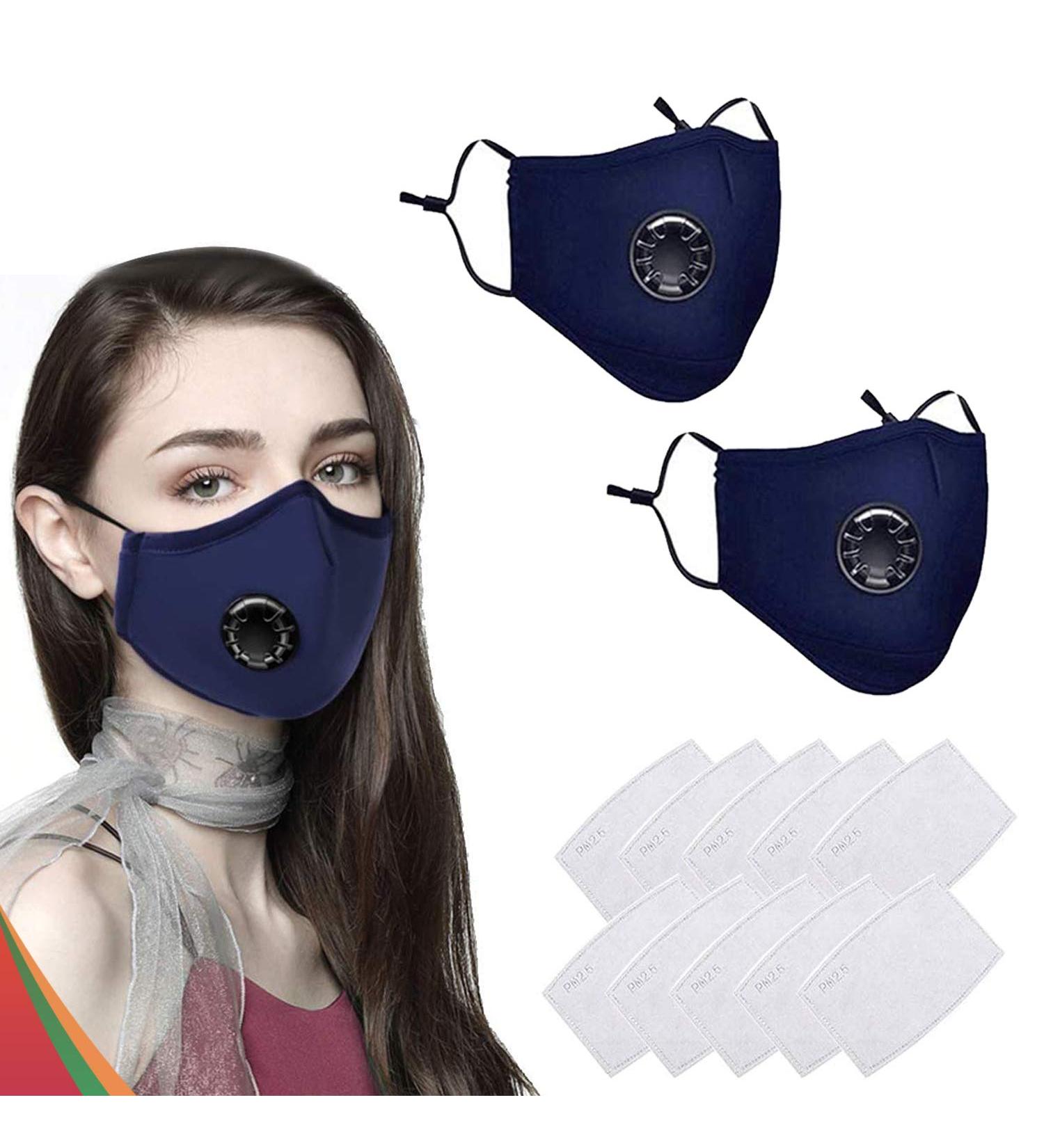 1ABOVE Two-Face Mask With Ten Air Filters Cotton | Reusable | Washable | Face Mouth Cover with Flexible Bands (2 Masks + 10 Filters) Navy Blue - Buy Online on GoSupps.com