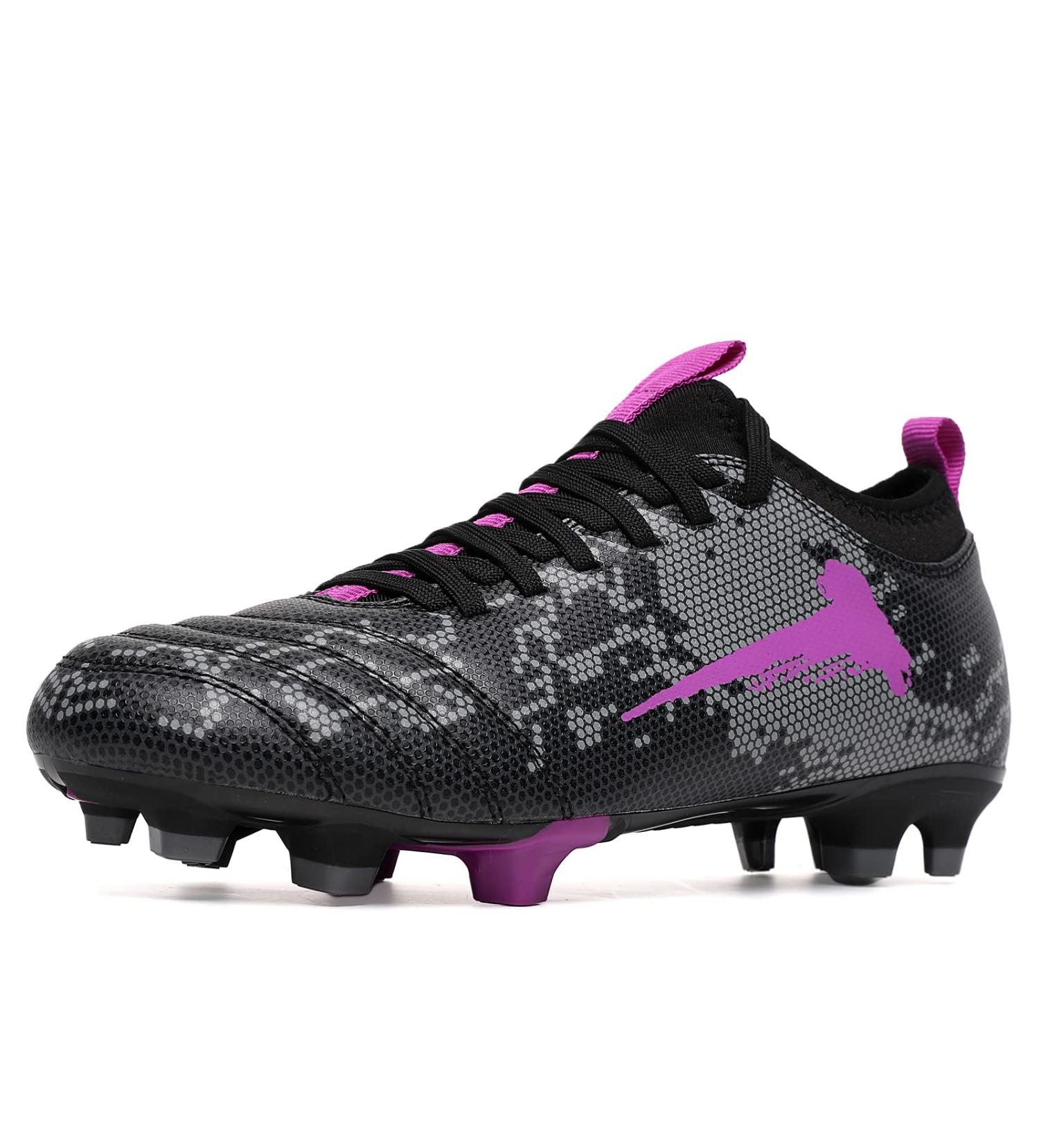 TOPSFEBA FG Soccer Cleats Outdoor Training Shoes - Black Purple - Size 8 Women/6.5 Men - Buy Online on GoSupps.com