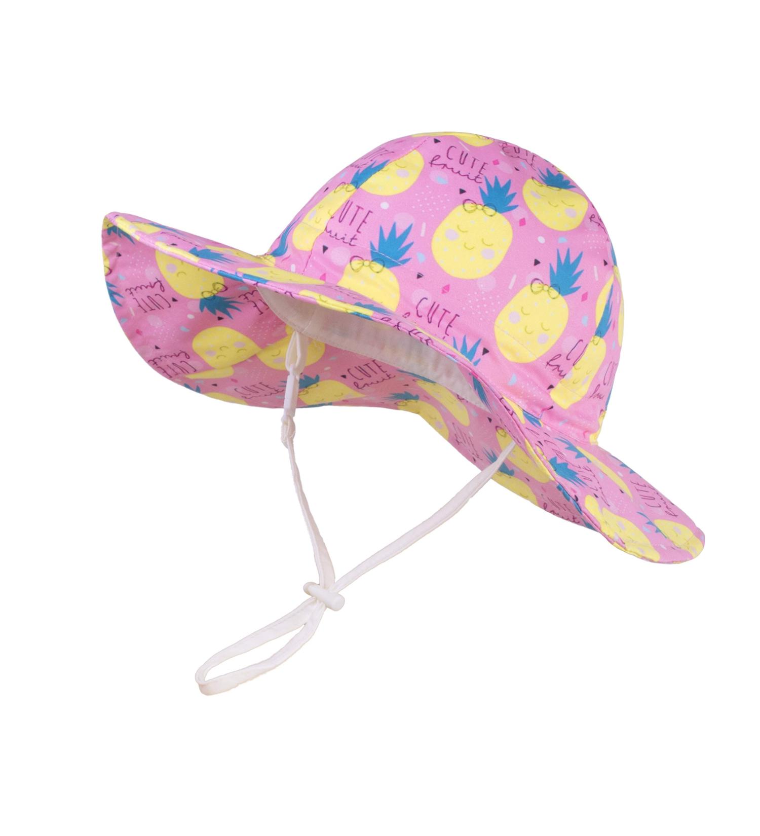 LANGZHEN Baby Girls Sun Protection Hat with Chin Strap | Adjustable Toddler Kids Wide Brim Play Hat | Pineapple Design | 6-12 Months - Buy Online on GoSupps.com