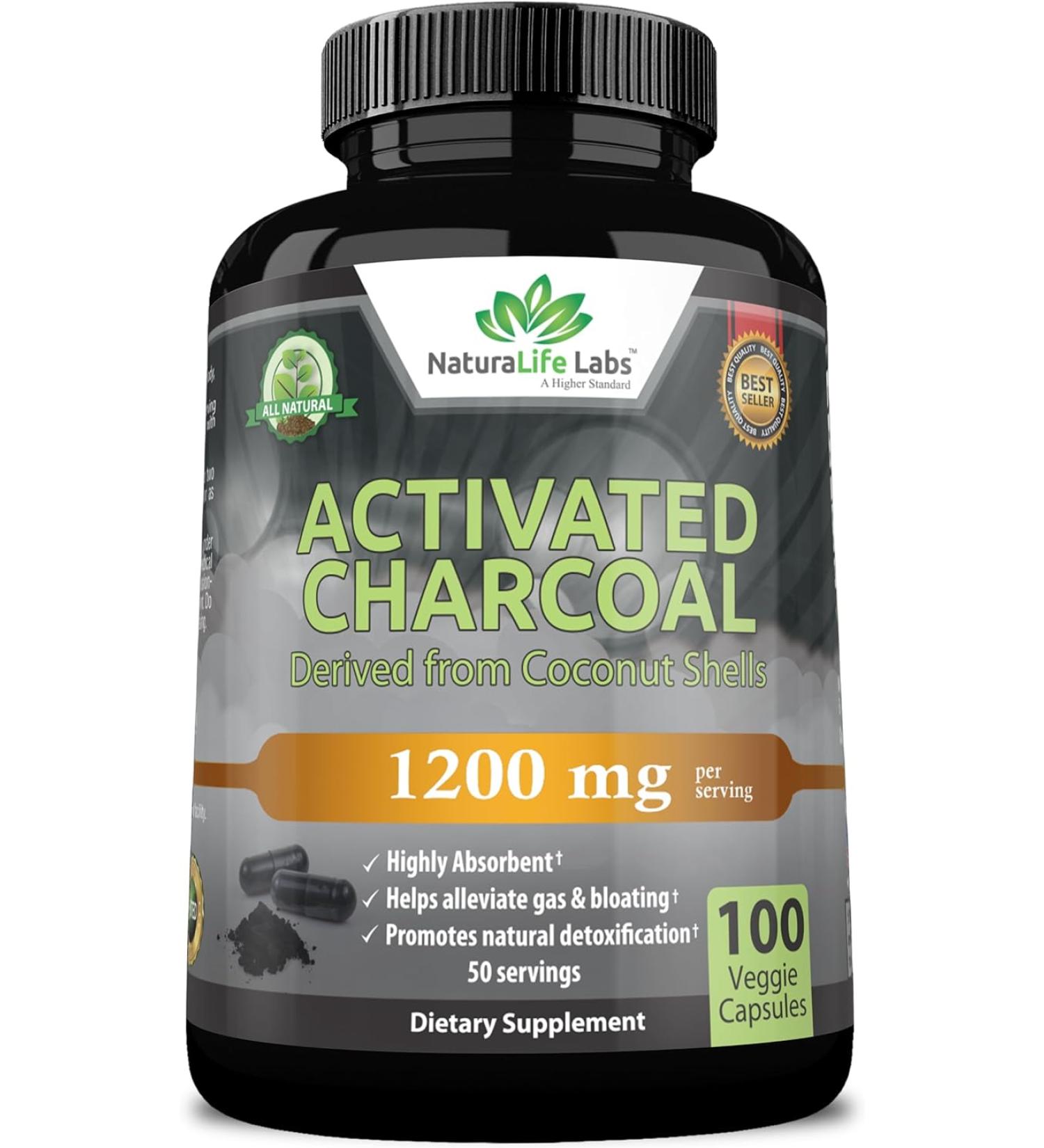 NaturaLife Labs Organic Activated Charcoal Capsules - 100 Count for Detox & Digestive Health - Buy Online on GoSupps.com