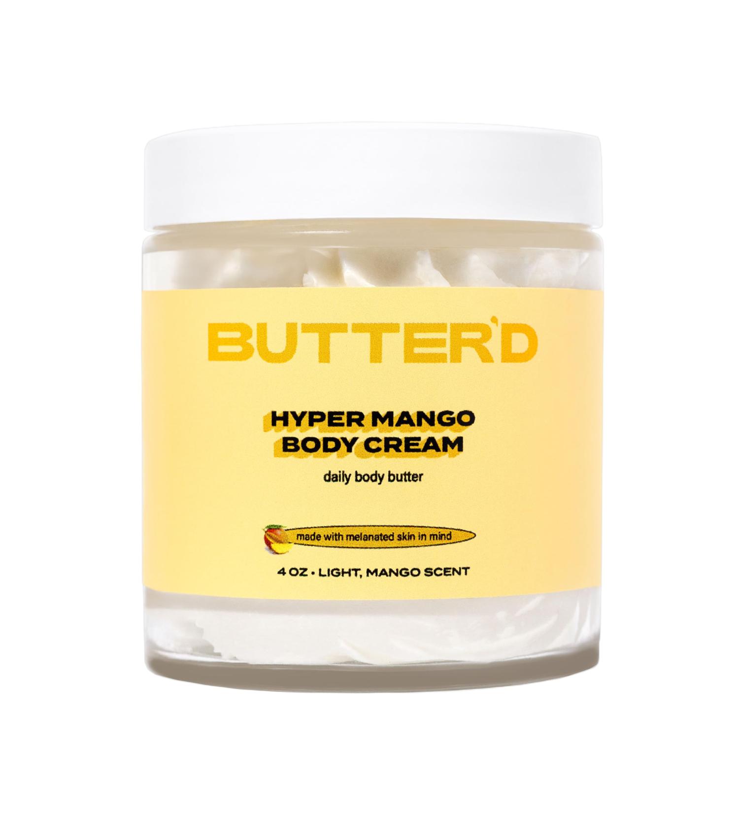 Butter'd Bodycare Hyper Mango Body Cream Mango Scent Premium Body Butter for Improving Hyperpigmentation Hydrating Rich in Vitamin C Rose Hip Oil Jojoba Oil (4 oz) 4 Ounce (Pack of 1) - Buy Online on GoSupps.com