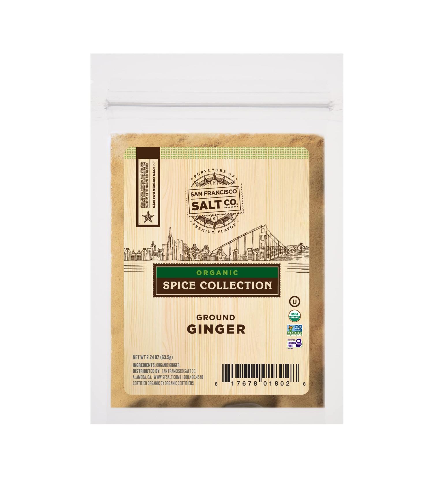Organic Ground Ginger 2.24 oz Pouch - San Francisco Salt Co. Organic Spice Collection - Buy Online on GoSupps.com