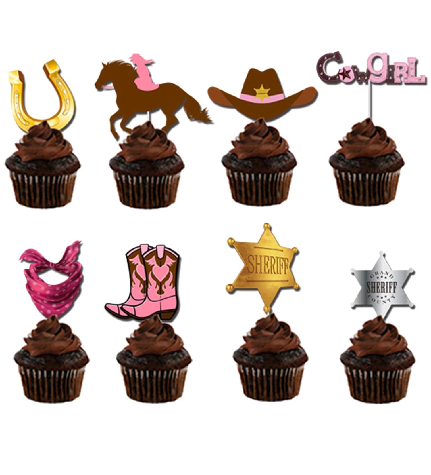 Cowgirl Hat and Boot Cupcake Toppers Glitter Horse Shoe Star Scraf Cupcake Picks Pink Cowgirl Western Cupcake Toppers Cowgirl Cake Decorations for Western Theme Birthday Party Decro - Buy Online on GoSupps.com
