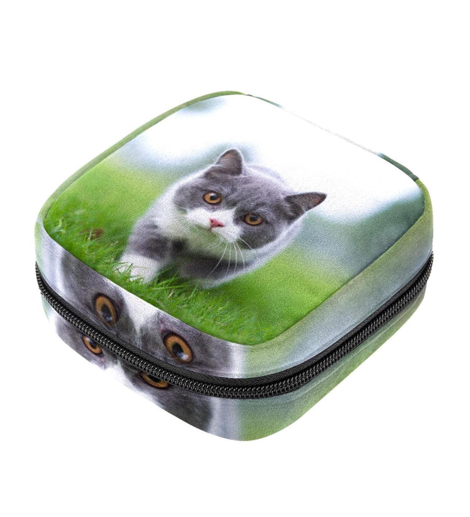 Stylish Menstruation Pad Bag with Zipper | Women's Napkin & Tampon Collector | Cat-Themed Design for Girls - Buy Online on GoSupps.com