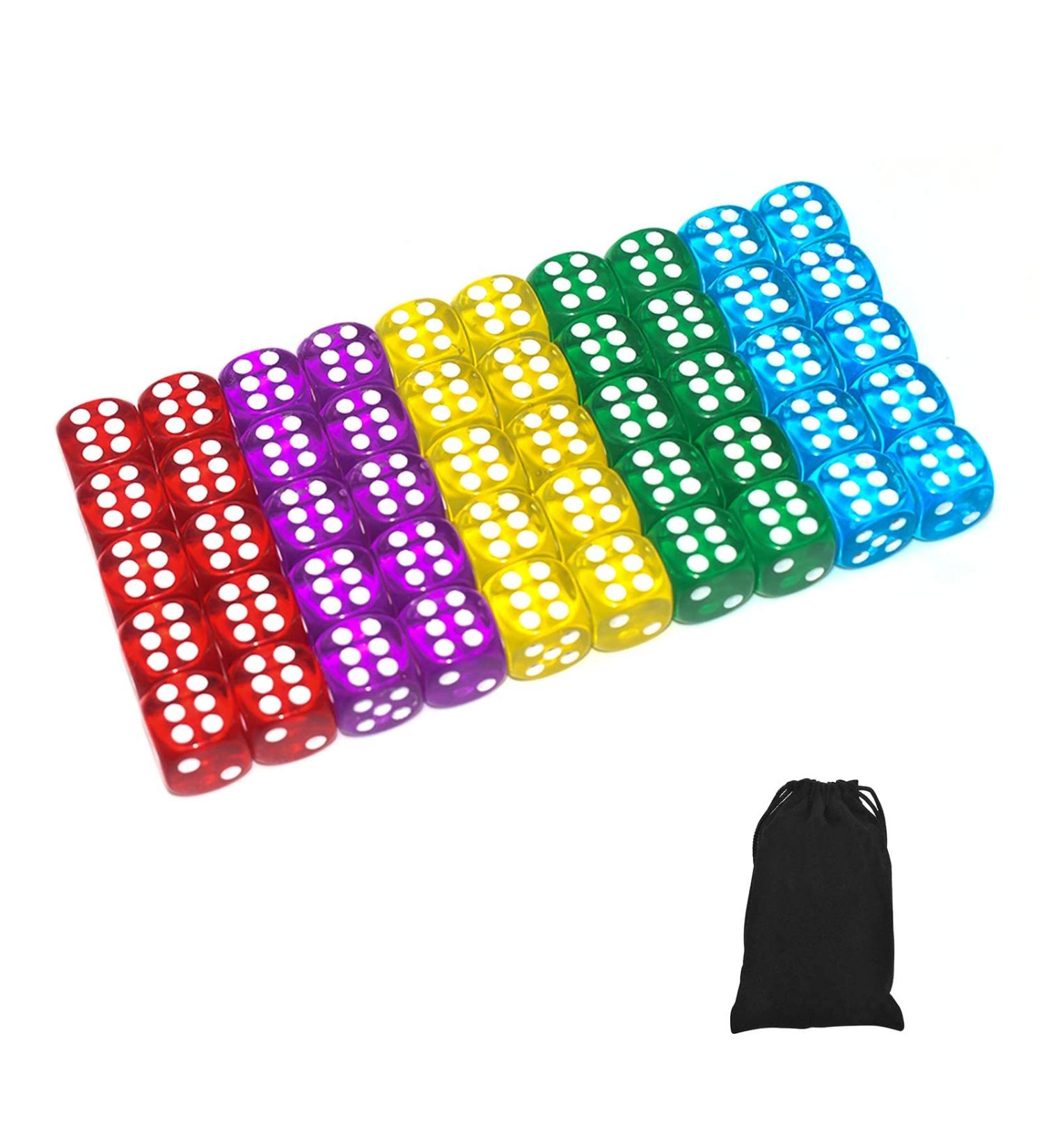 50 Pack 14MM 6 Sided Translucent Color Dice Set with Black Pouch - Perfect for Board Games - Buy Online on GoSupps.com