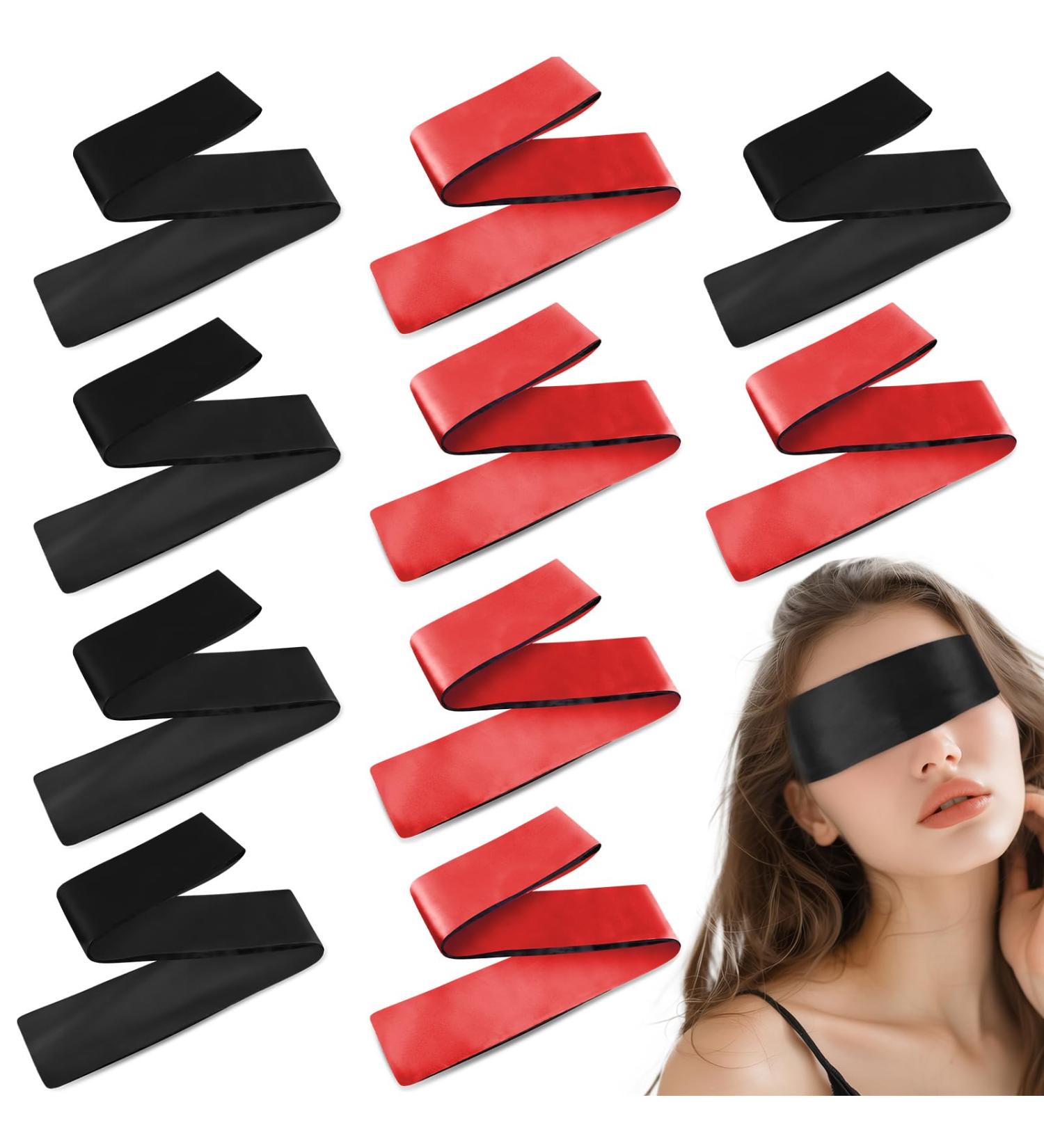 Prasacco Satin Eye Mask Set - 10 Adjustable Soft Blindfolds for Comfortable Sleep | Perfect for Couples & Adults - Black & Sun Red - Buy Online on GoSupps.com