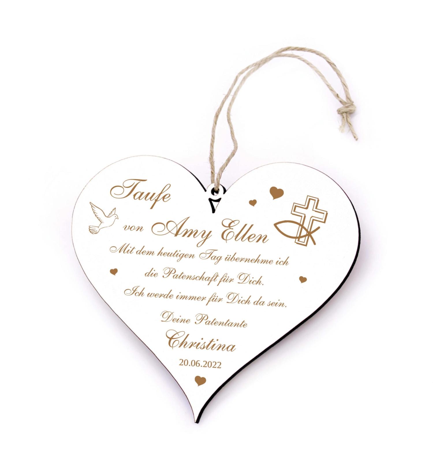 Personalized Baptism Godfather & Godmother Sign - Engraved Heart 13x12cm with Custom Saying & Date - Buy Online on GoSupps.com