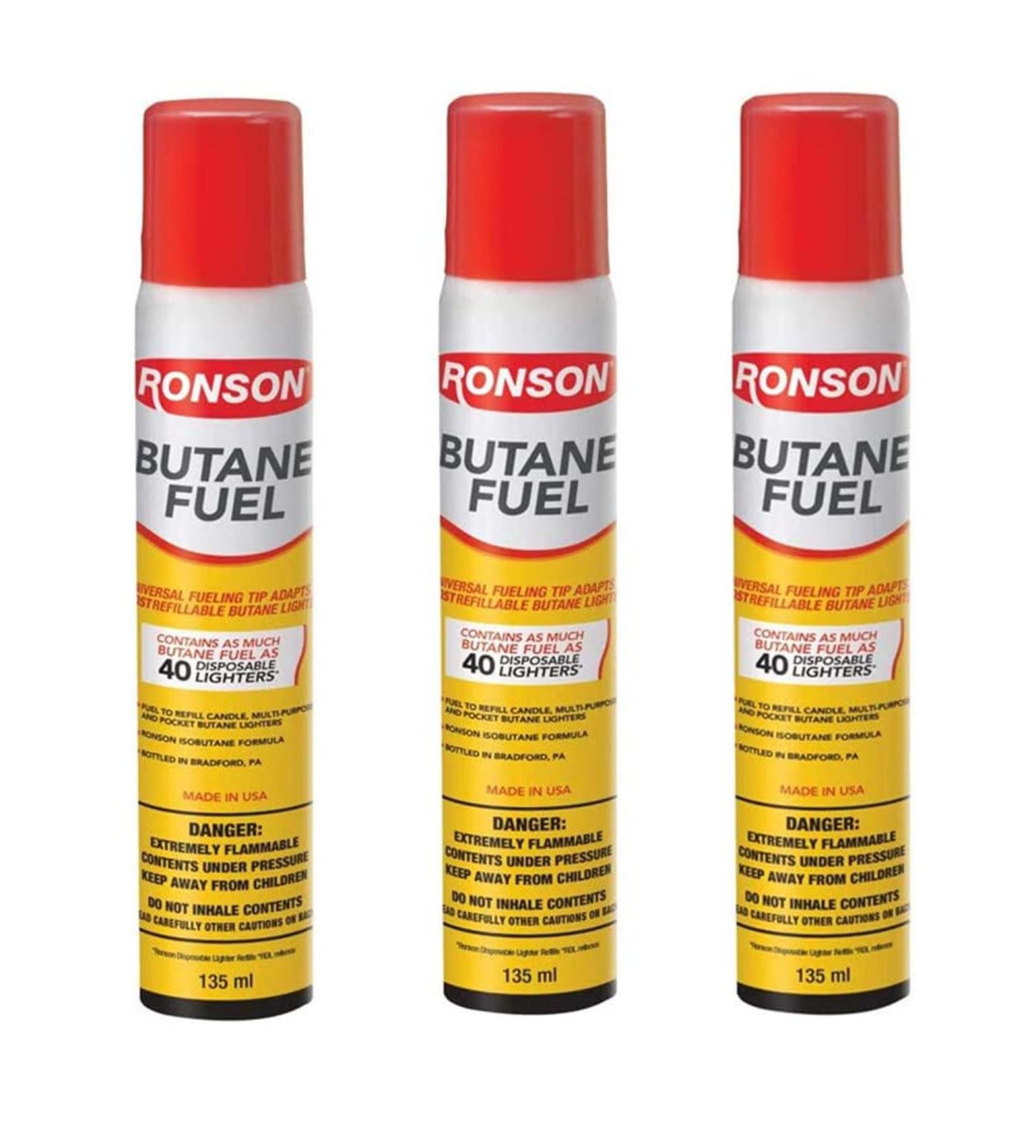Ronson Lighter Butane Refill 135ML (Pack of 3) with Cleaning Cloths