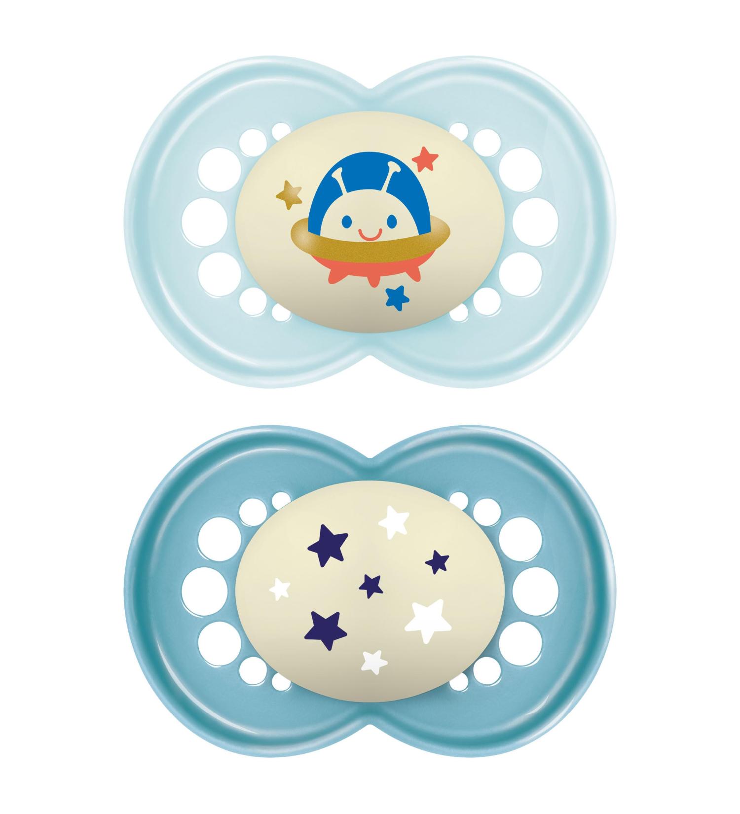 MAM Original Night Pacifiers Set of 2 - Rubber 6+ Months Light Blue with Pacifier Box - International Shipping Available - Buy Online on GoSupps.com