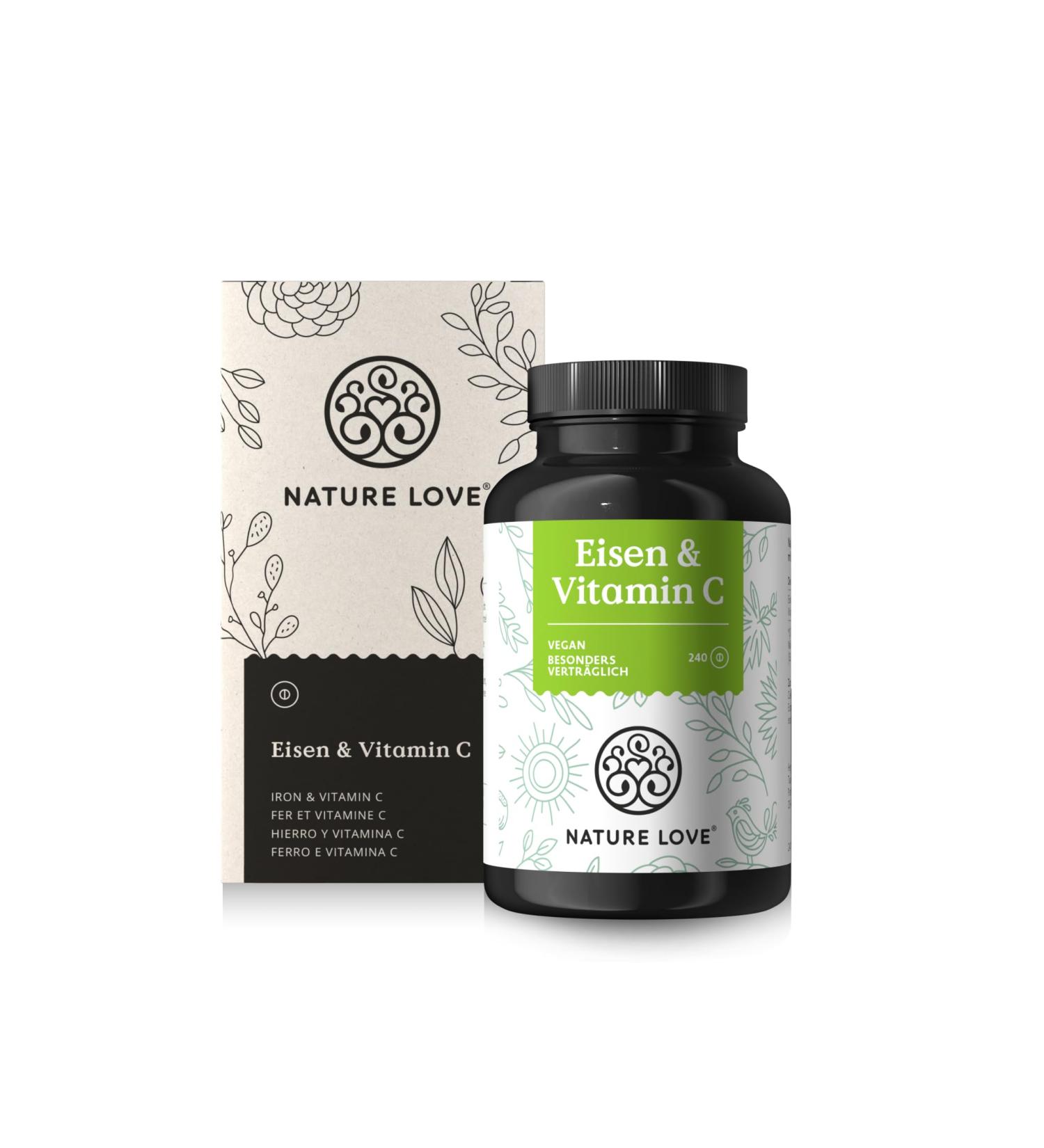 Nature Love Iron Tablets with Vitamin C - 240 Vegan Tablets - 20mg Iron & 40mg Vitamin C - High Bioavailability Iron Bisglycinate in Germany - Buy Online on GoSupps.com