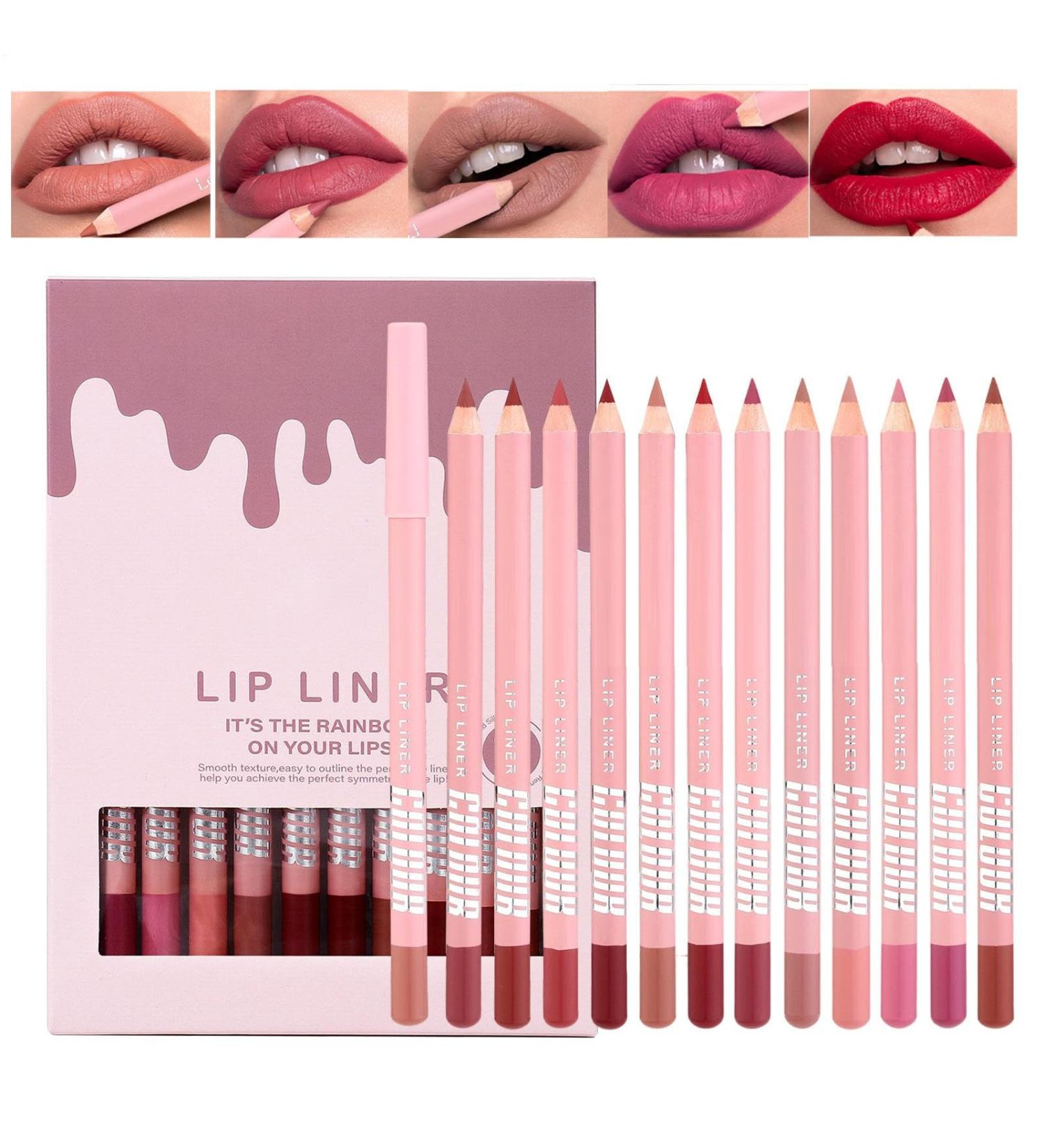 Lip Pencil | 12 Natural Creamy Matte Long-Lasting Face Makeup Colors - Lip Pencil Kit - For Home Travel Day Night Party Wedding Winter Autumn Spring Office School - Buy Online on GoSupps.com
