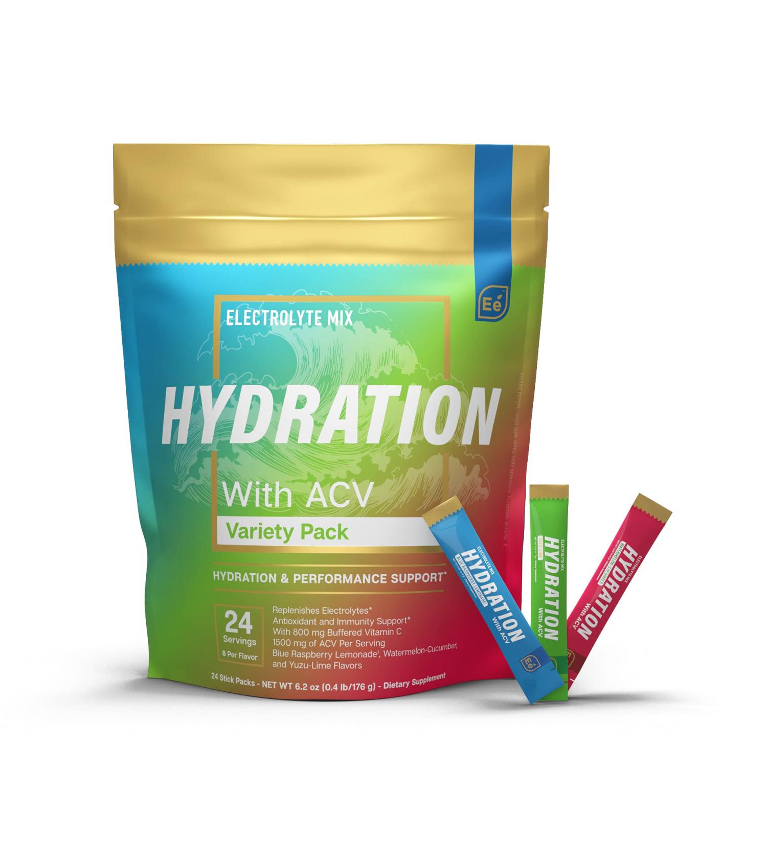 Essential Elements Hydration Powder Packets - Variety Pack | Sugar Free Electrolyte Drink Mix with ACV & Vitamin C | 24 Stick Packs - Buy Online on GoSupps.com