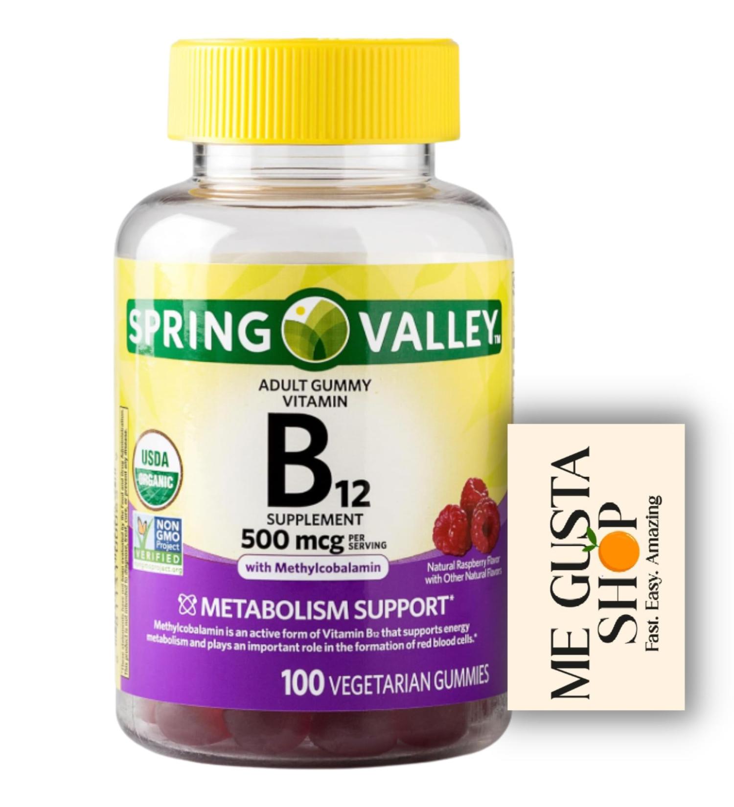 B12 500 mcg Spring Vallley Raspberry Flavor Gummy Vitamin B12 Gummies 100 ct (Pack of 1) + me Gusta Sticker - Buy Online on GoSupps.com
