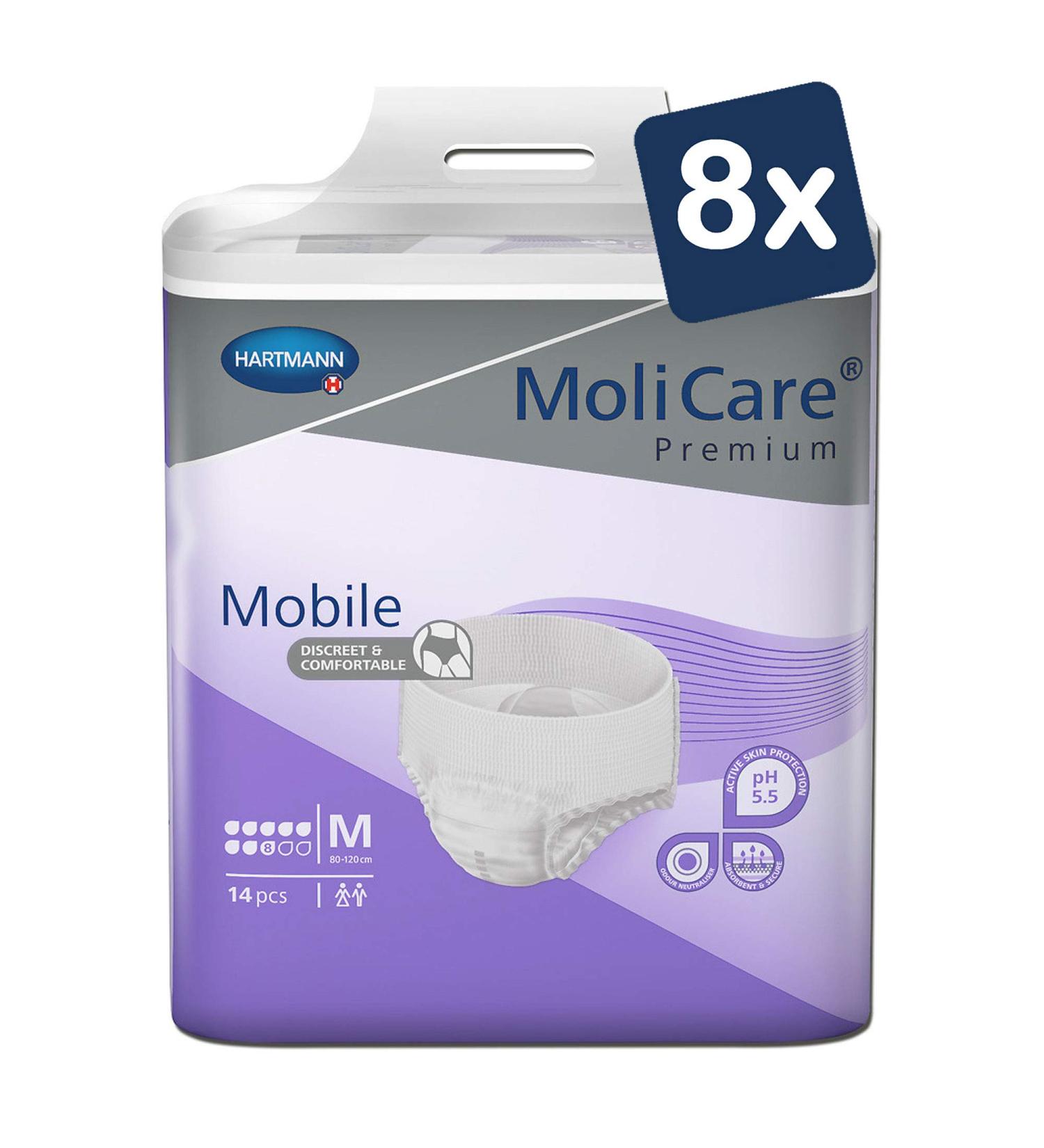 Molicare Premium Mobile Disposable Pants for Incontinence | 8 Drops Size M (80-120 cm) | Unisex | 112 Pieces per Pack - Buy Online on GoSupps.com