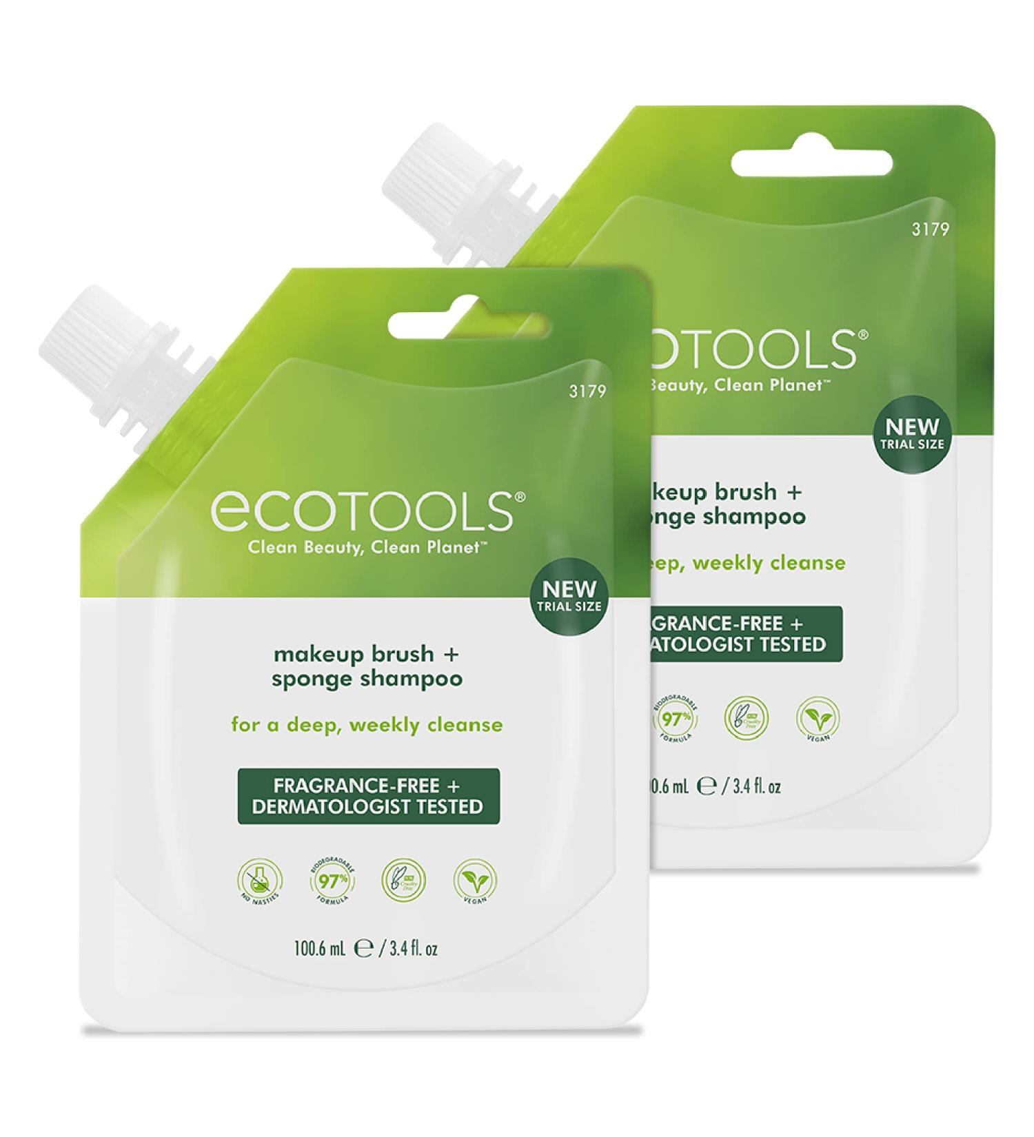 EcoTools Makeup Brush Cleaner - Hypoallergenic & Fragrance Free Cleansing Shampoo, 3.4 fl oz (2 Pack) - Travel Size - Buy Online on GoSupps.com
