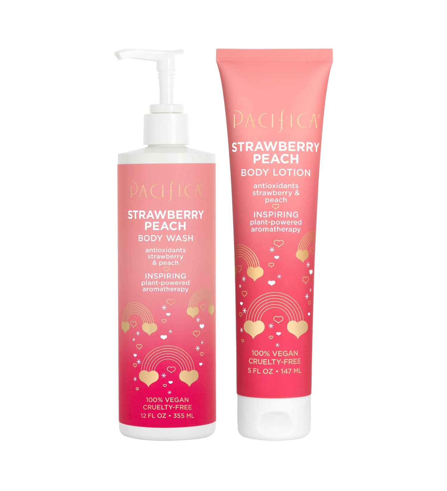 Pacifica Beauty Strawberry Peach Body Wash & Lotion - Antioxidants & Hyaluronic Acid for Soft, Smooth, Hydrated Skin - Vegan & Cruelty-Free - Buy Online on GoSupps.com
