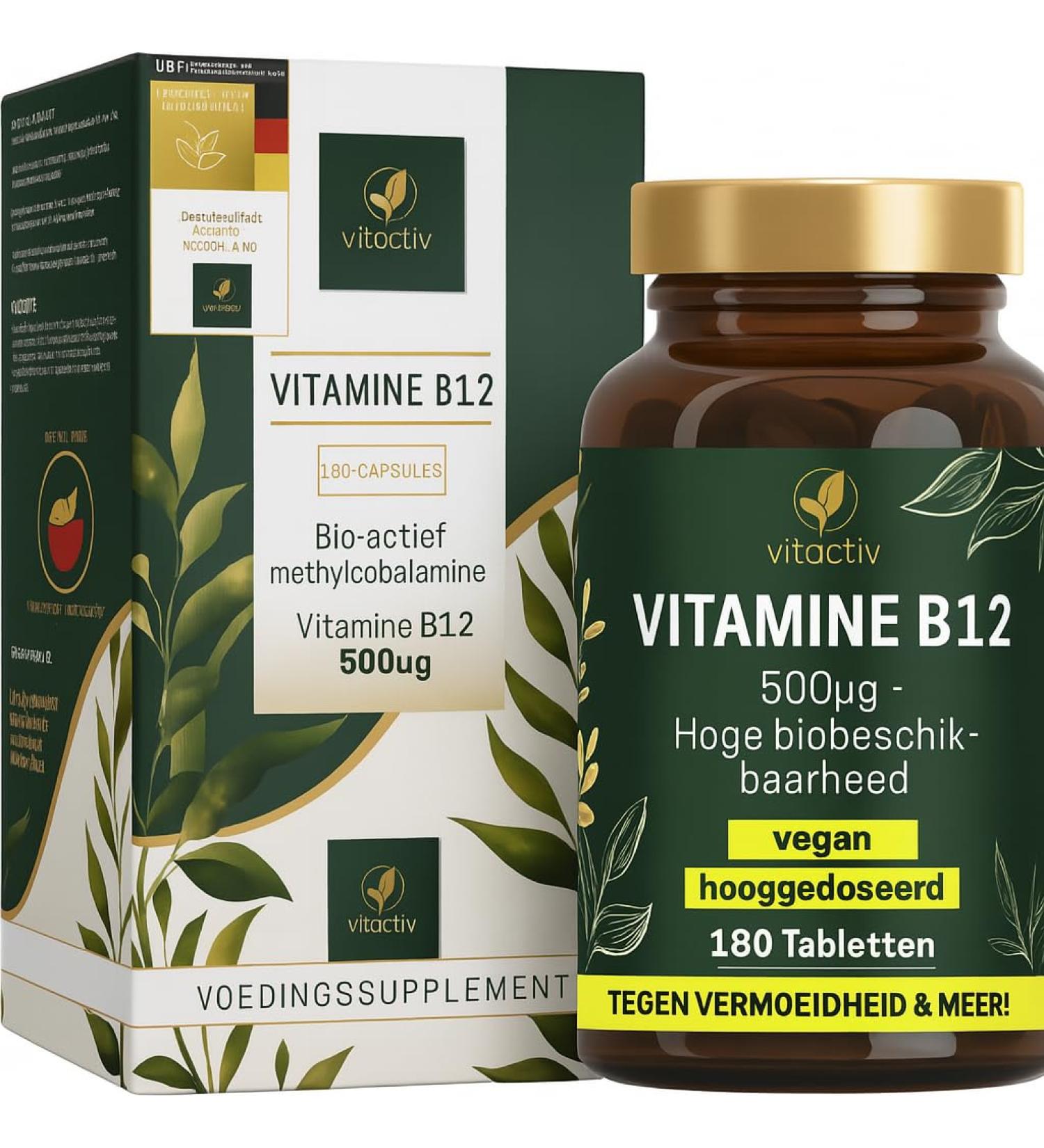 Vitactiv Natural Nutrition Vitactiv Vitamin B12 Tablets High Dose 180 Pieces for 180 Days Bioactive Methylcobalamin Vitamin B12 500 g High Bioavailability Vegan no Magnesium Stearate Laboratory tested in 180 pieces 1 piece - Buy Online on GoSupps.com