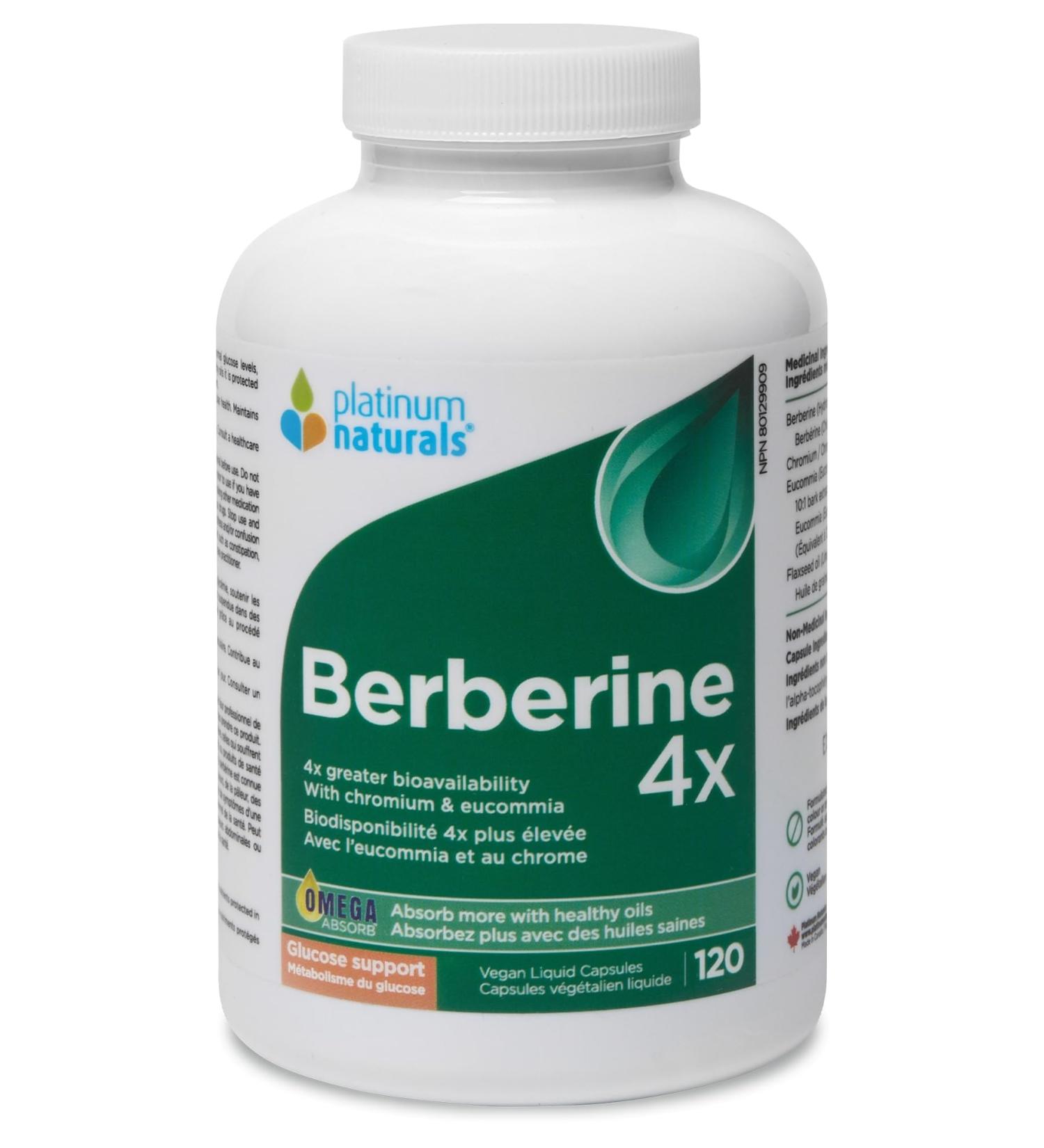 Platinum Naturals - Berberine 4x 120 Vegan Liquid Capsules - Berberine Glucose Support Supplement - Supports Heart Health Normal Cholesterol Levels and Cardiovascular Health - Made with Omega Absorb 120 count (Pack of 1) - Buy Online on GoSupps.com