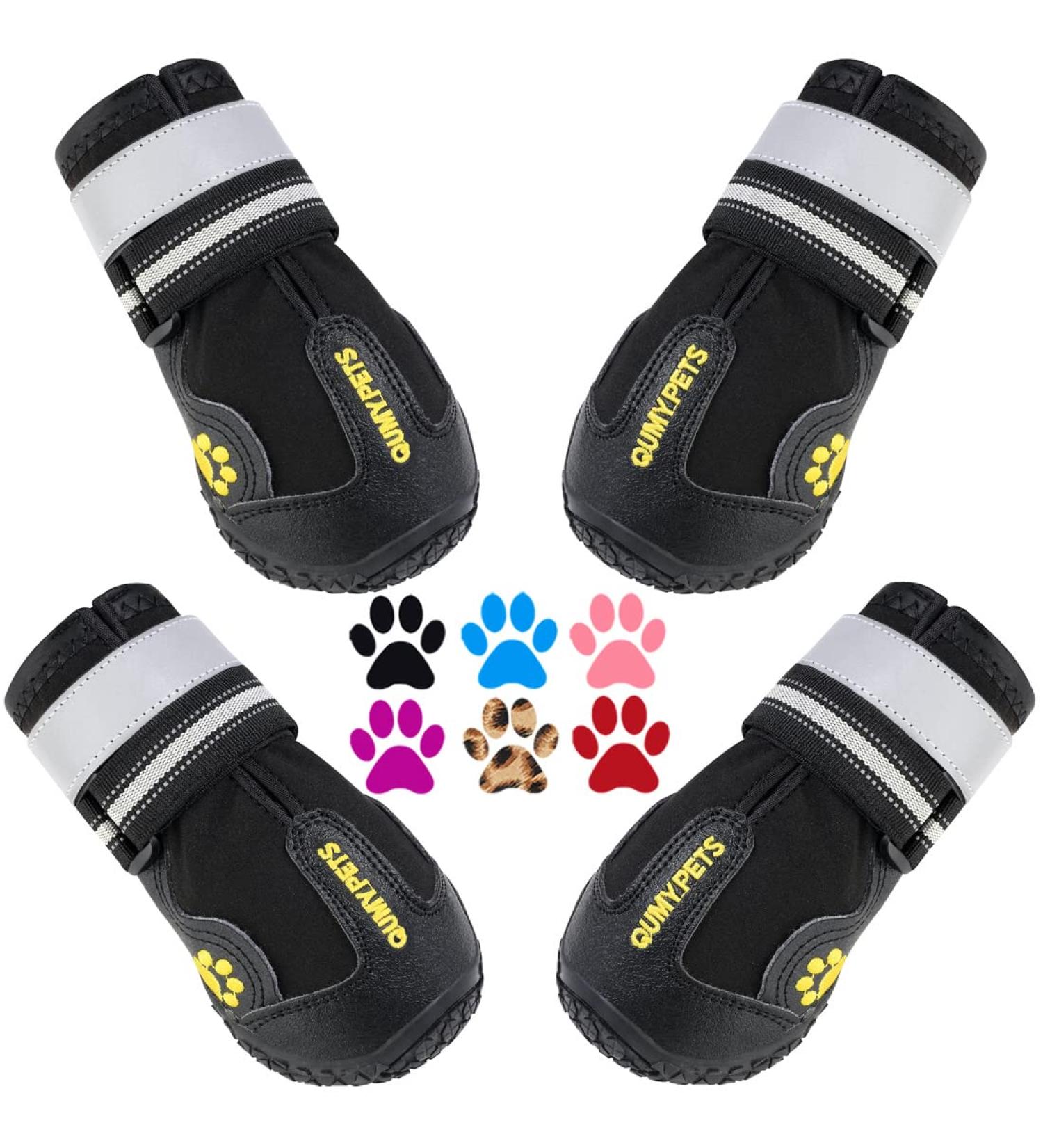 QUMY Dog Shoes for Large Dog Medium Dogs Boots & Paw Protectors for Winter Snowy Day Summer Hot Pavement Waterproof in Rainy Weather Outdoor Walking Indoor Hardfloors Anti Slip Sole Black Size 6 Size 6: (W*L) 2.6x3.0 inch (Pack of 4) Black - Buy Online on GoSupps.com