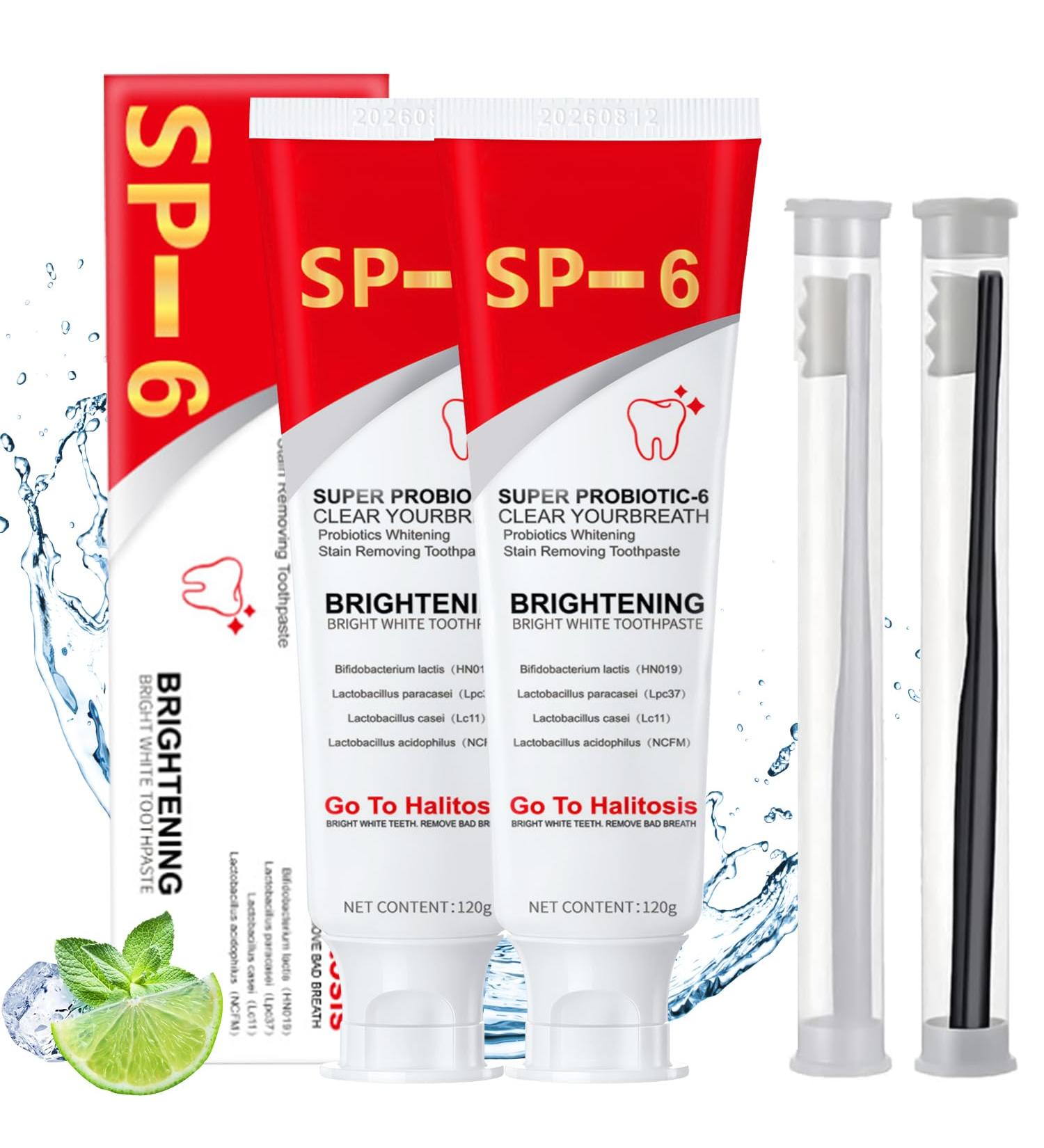 Super Probiotic Sp-6 Toothpaste - Ultra Whitening Bright White Formula Deep Cleaning Care & Fresh Breath (2 Pcs x 120g + 2 Toothbrushes) | International Shipping - Buy Online on GoSupps.com