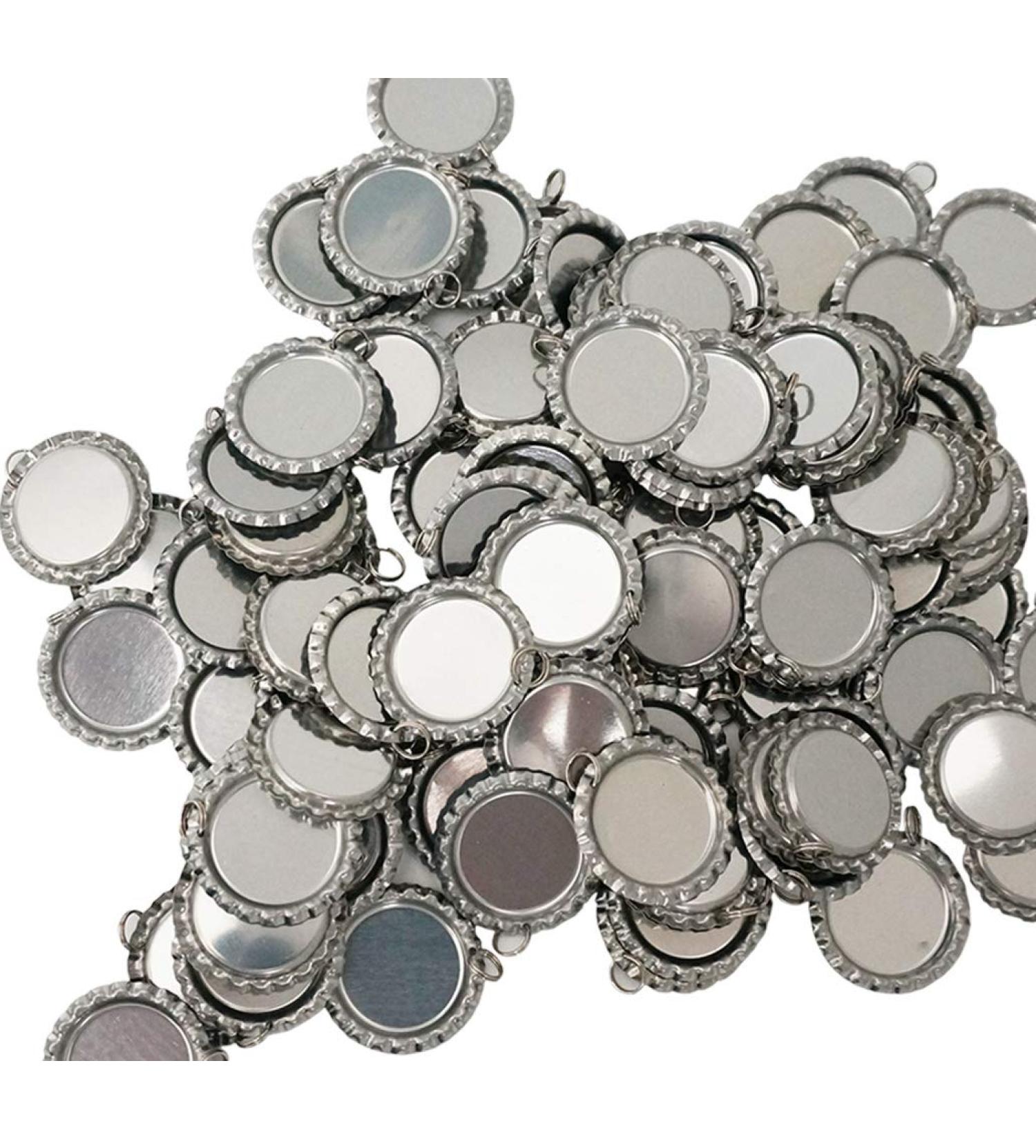 100 Double Sided Silver Flattened Bottle Caps with Split Ring - Wholesale Crafts Pendants Necklaces Jewelry - Buy Online on GoSupps.com