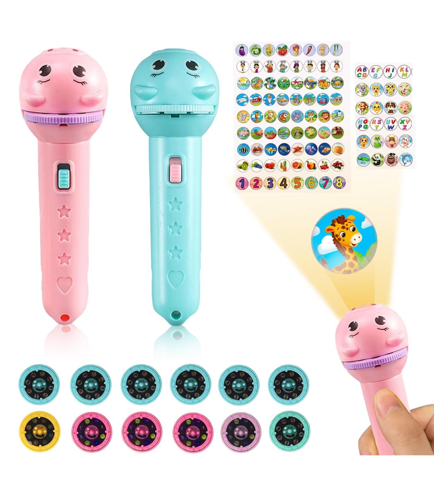 Buy 2-Piece Flashlight Projector for Kids - Lamp & Slide Projector with 96 Animal Patterns (Blue & Pink) - Buy Online on GoSupps.com