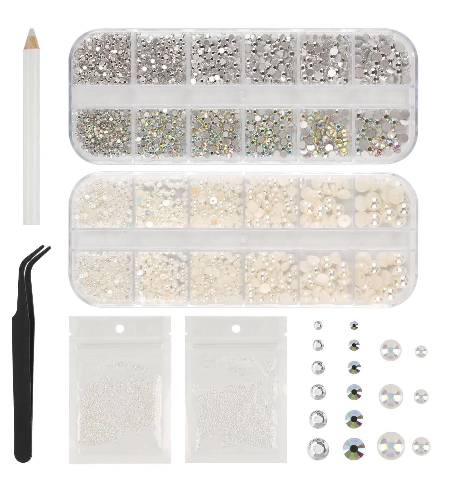 5820-Piece Rhinestone Nail Art Kit - Glitter Stones Semicircular Pearls & Flatback Nail Stones with Tweezers & Pen | DIY Nail Decoration (Various Sizes & Colors) - Buy Online on GoSupps.com