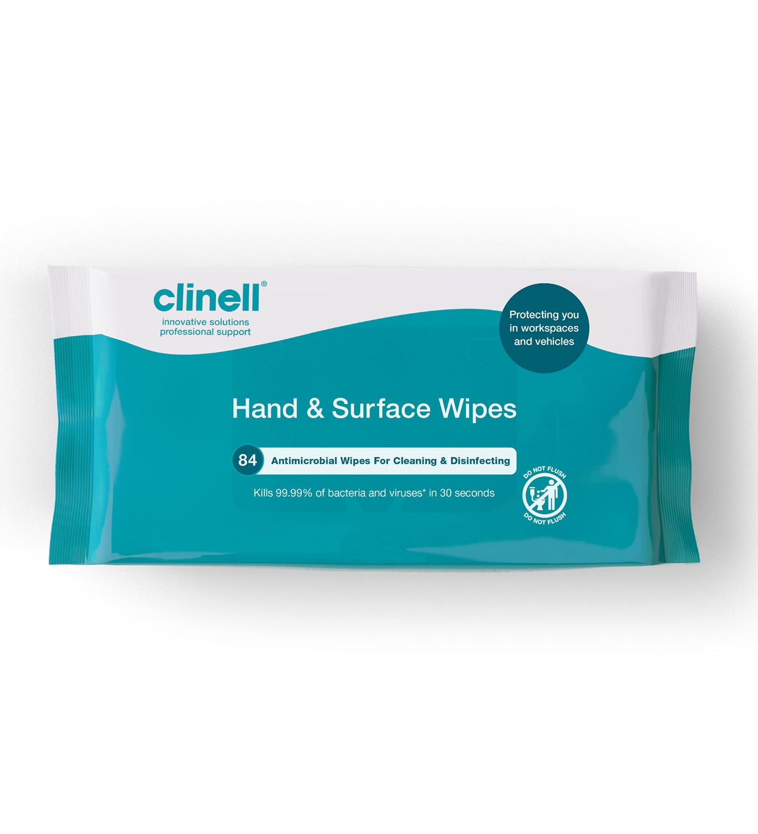 Clinell Antimicrobial Hand Wipes - 84 Wipes Pack - Travel-Sized Sanitising Wipes with 99.99% Bacteria & Virus Elimination - Dermatologically Tested - Buy Online on GoSupps.com