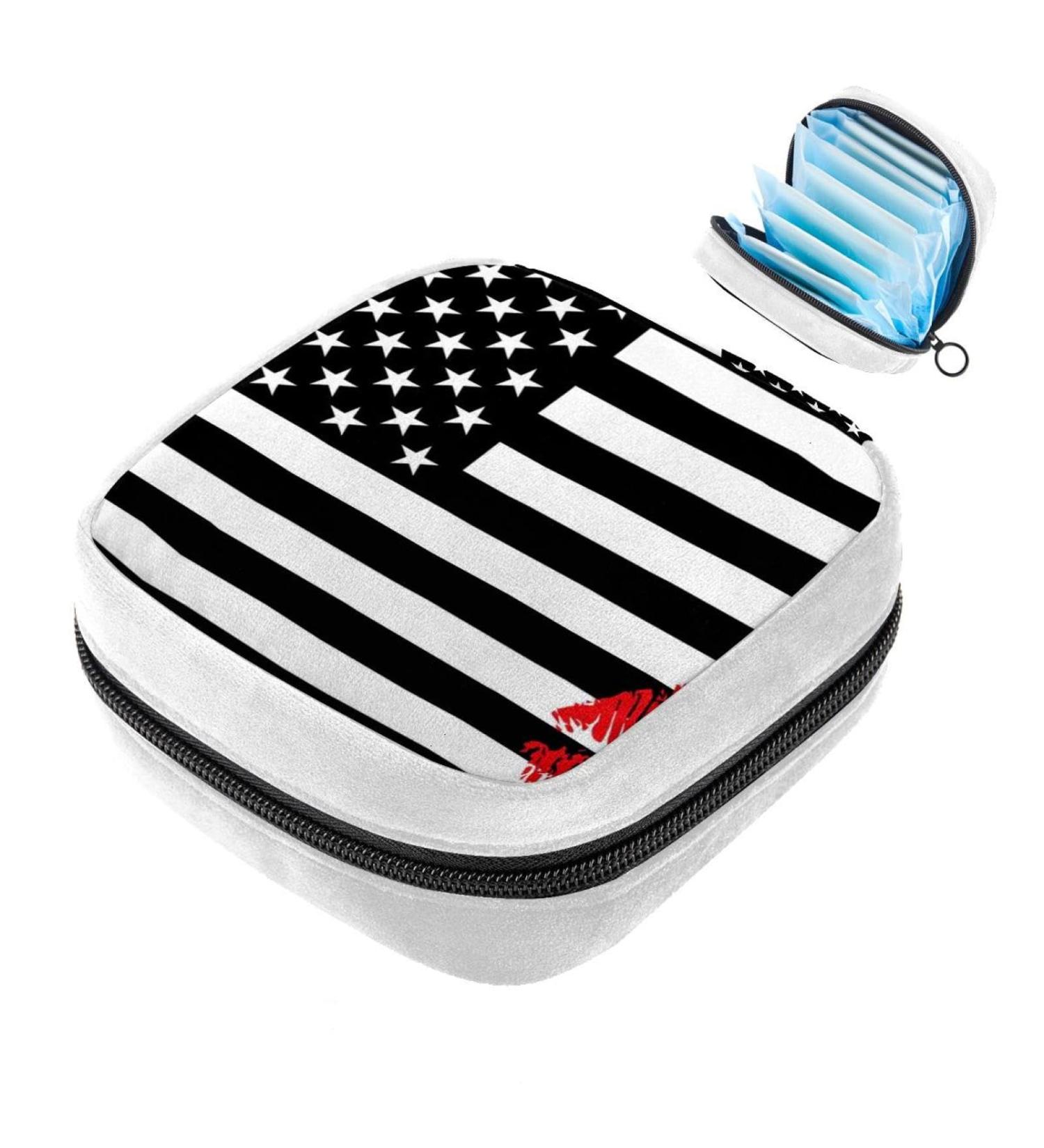 GIAPB Sanitary Napkin Storage Bag | Period Tampon Makeup Pad Pouch | Black USA Flag Color - Buy Online on GoSupps.com