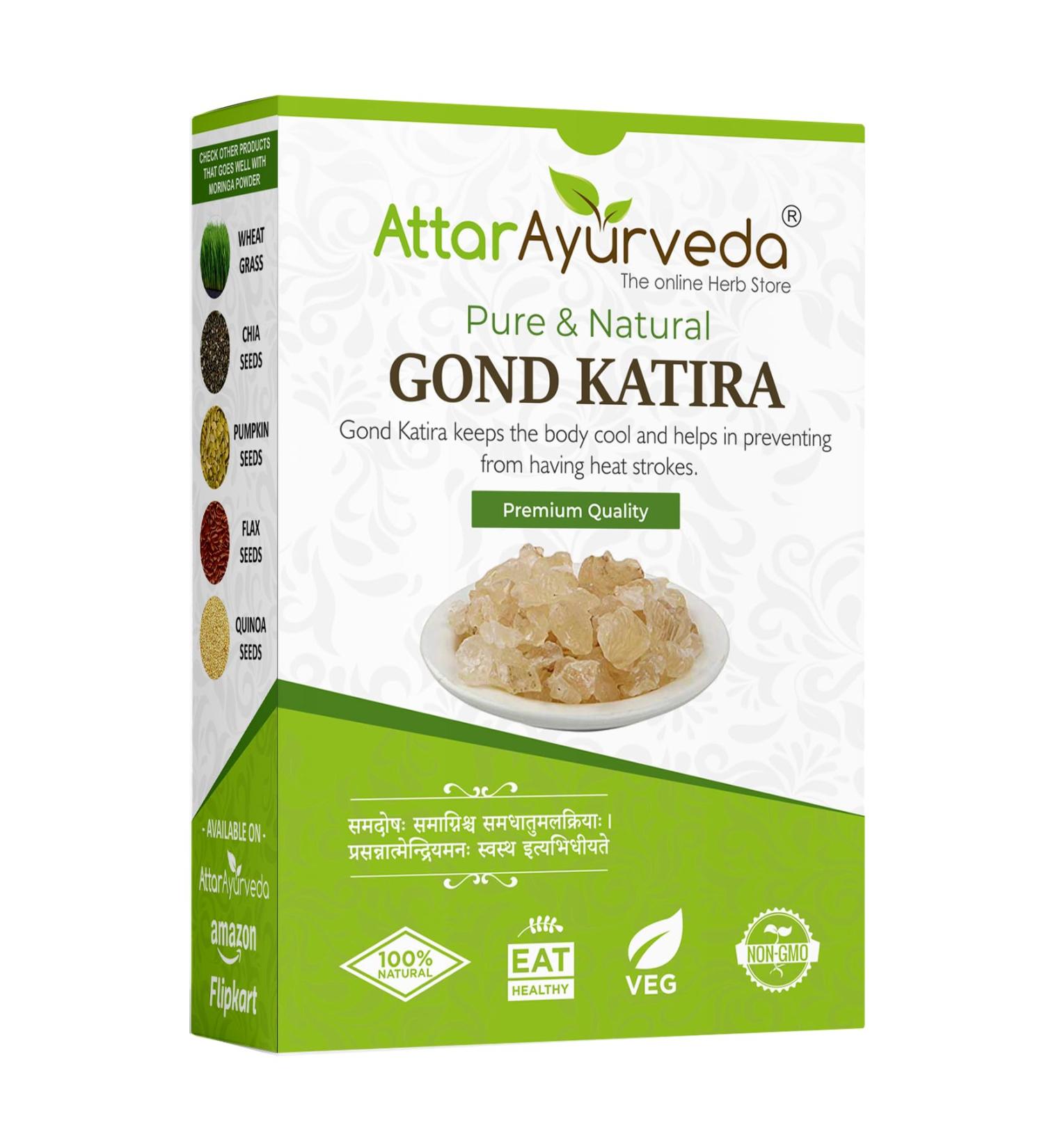 Attar Ayurveda Gond Katira Pure (Edible Gum) Tragacanth Gum High Cooling Properties Herbal Food Super Food 100% Natural No Preservative 200gm - Buy Online on GoSupps.com