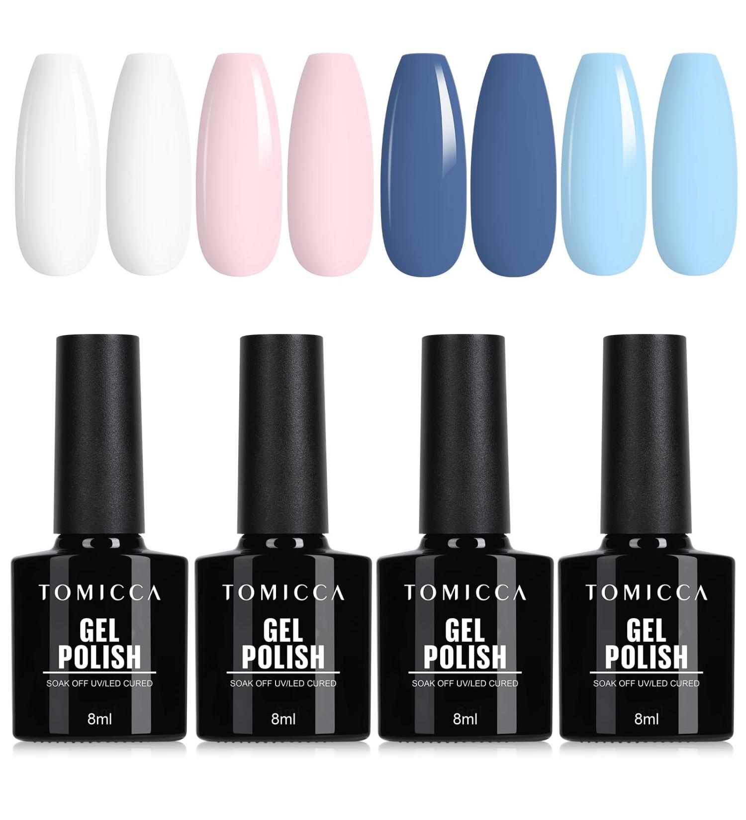 TOMICCA Gel Nail Polish Set - Pink, Baby Blue, French White, Pastel Colors - 4x8ML A116025 - Buy Online on GoSupps.com