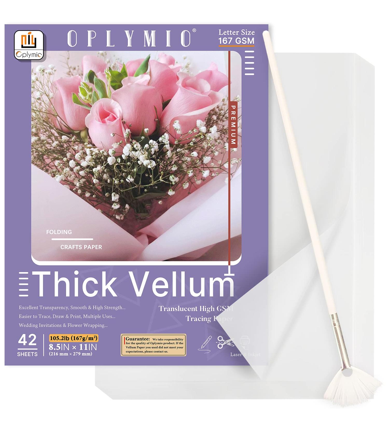 Thick Translucent Vellum Paper  Oplymio 42 Sheets 167GSM Printable Tracing Vellum Paper for Invitations  Envelopes  Heat Embossing  Belly Bands(8.5 x 11 Inches) - Buy Online on GoSupps.com