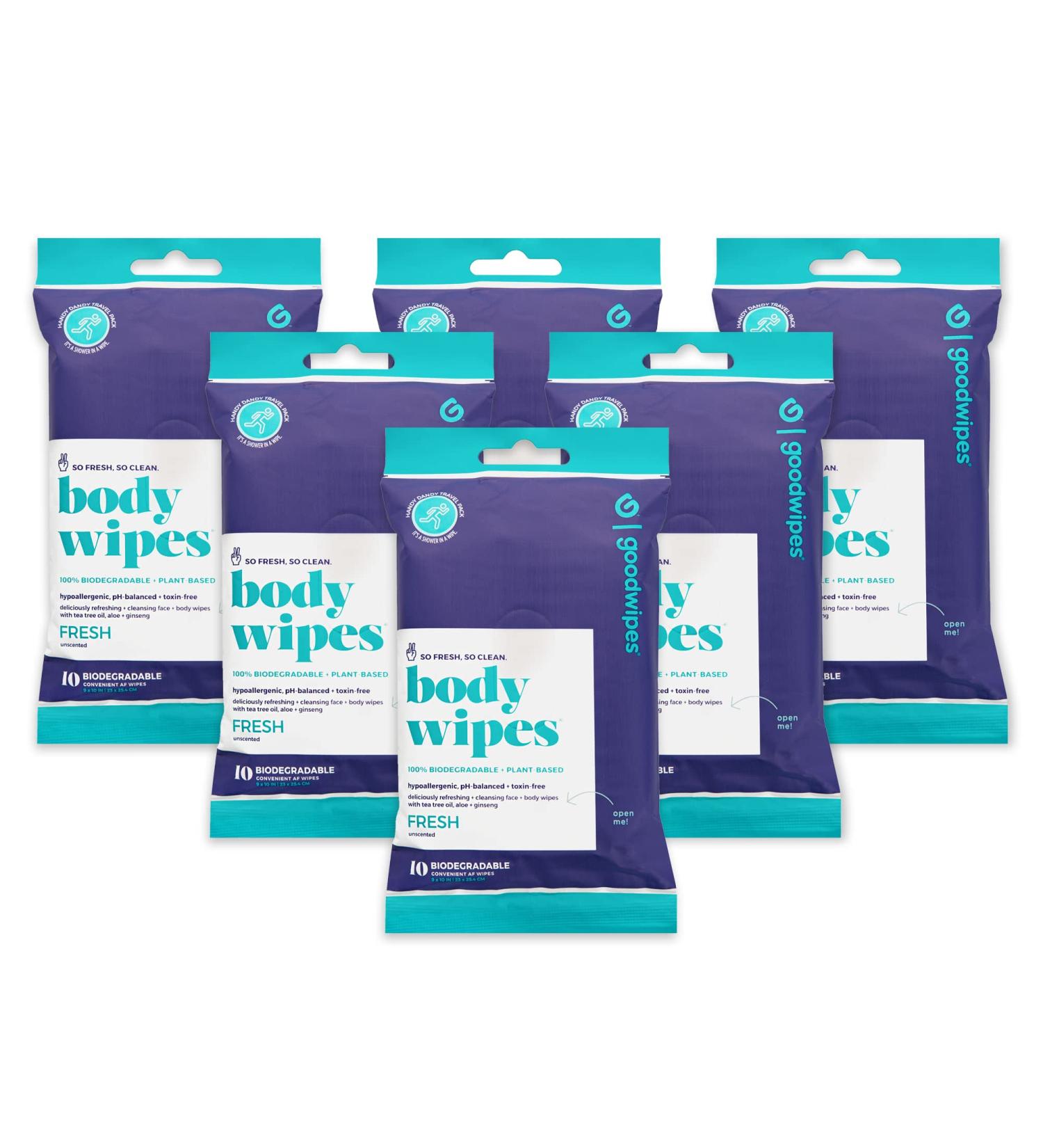 Goodwipes Really Big Body Wipes - Fresh Scent with Tea Tree Oil & Peppermint - 60 Count (6 Packs) - Buy Online on GoSupps.com