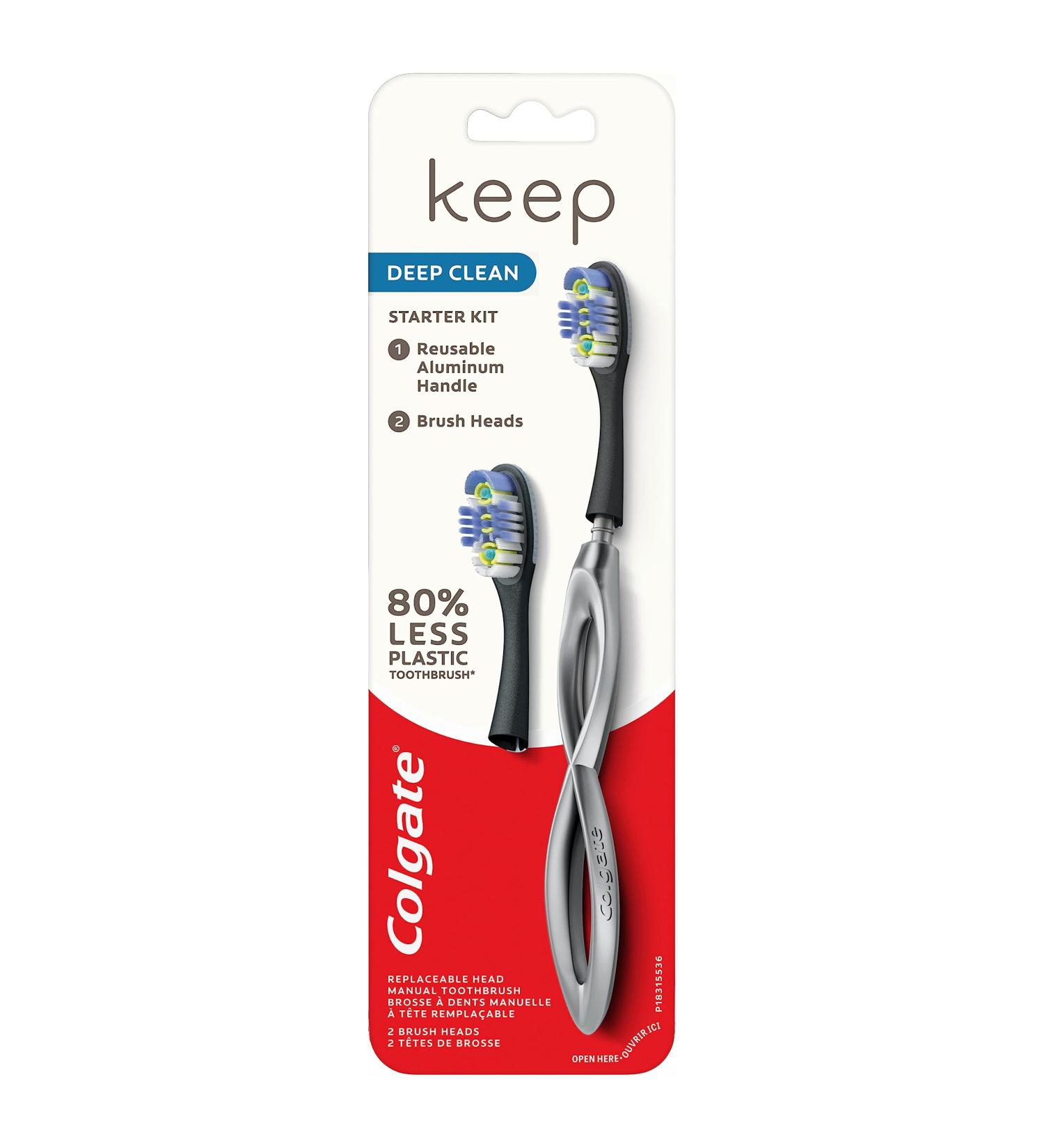Colgate Keep Soft Manual Toothbrush for Adults - 2 Deep Clean Floss Tip Brush Heads Silver | International Shipping Available - Buy Online on GoSupps.com