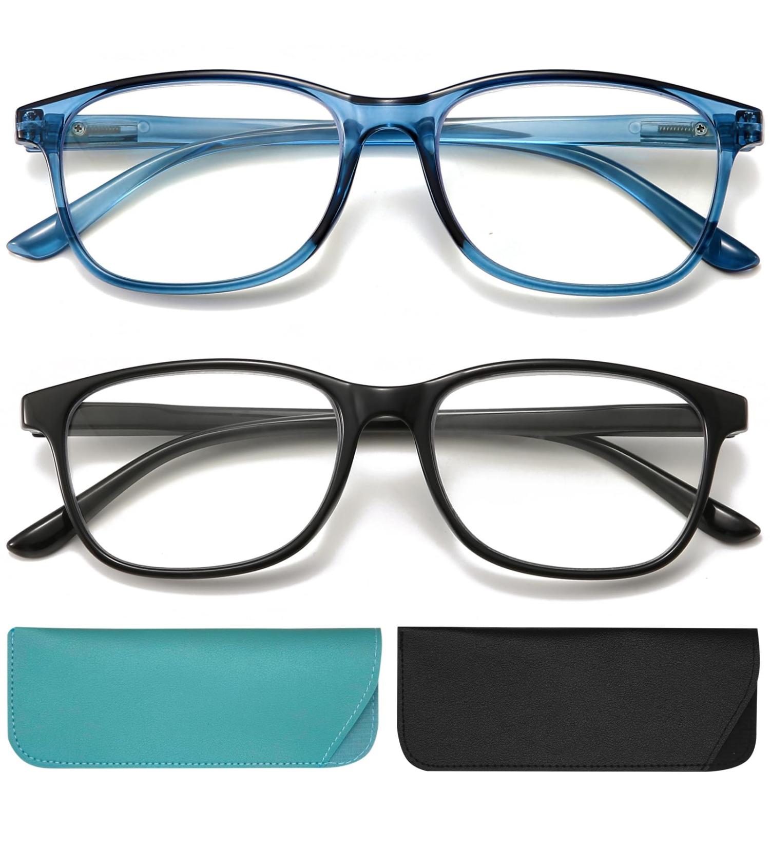 Ajyado Blue Light Blocking Reading Glasses for Men & Women - Stylish Anti-UV Enlarged 2.75 Readers - Unbreakable Black & Blue Fashion Eyewear - Buy Online on GoSupps.com