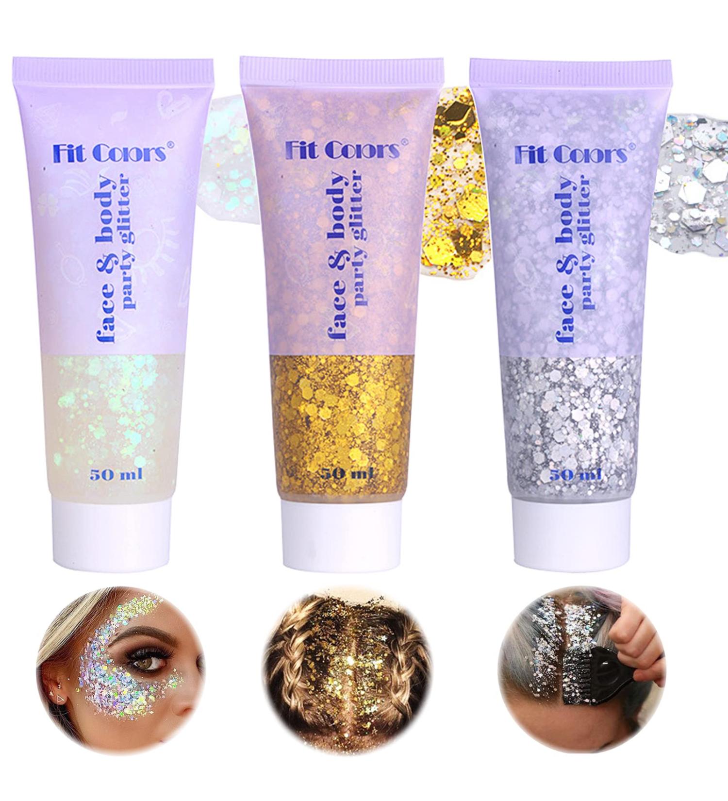  Miioto Glitter Gel for Face Hair Body Sequins for Cosmetics Lips Nails Festival Party 3 Colors (B) - Buy Online on GoSupps.com
