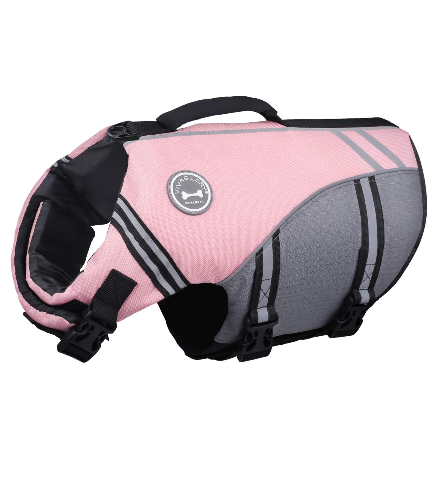 Vivaglory Adjustable Dog Life Jacket - Durable Buoyancy Vest in Sakura Pink for Medium Dogs (Chest 56-64 cm) - Safe Fastening System - Buy Online on GoSupps.com