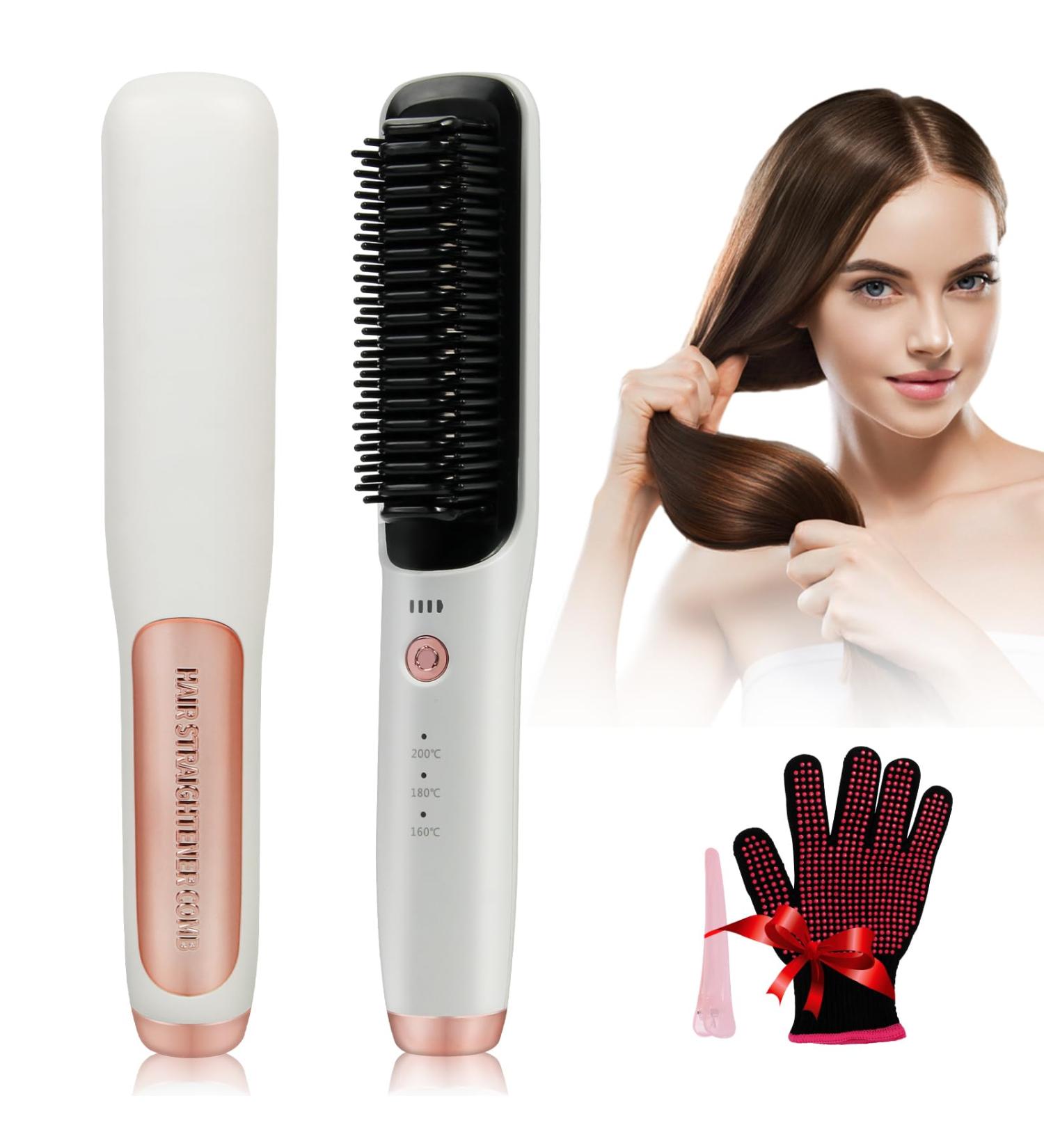 2024 Cordless Hair Straightener Brush - Negative Ion Styling Comb for Women | Anti-Scald Frizz Control for Home Travel & Salon - Buy Online on GoSupps.com
