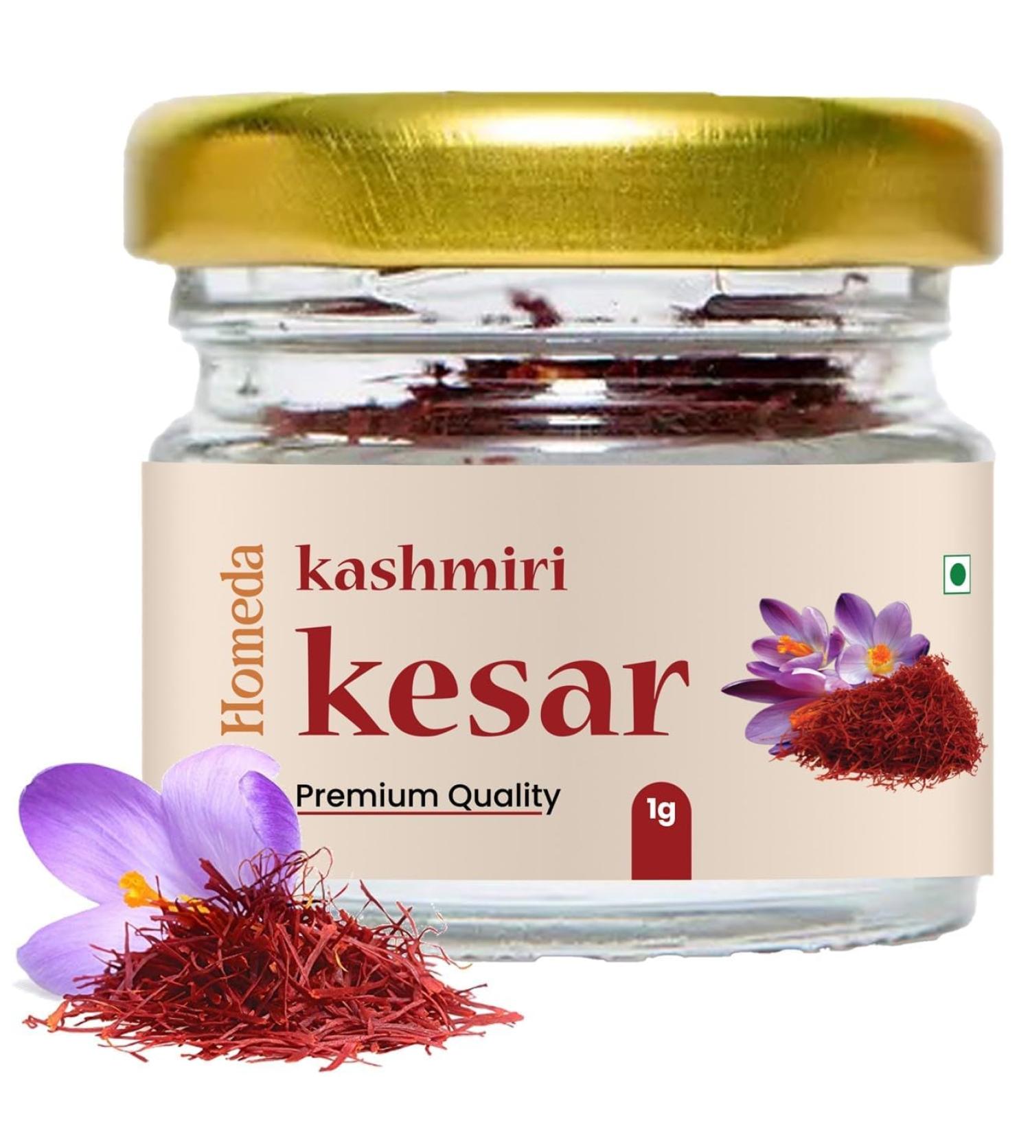Homeda Kesar Saffron Original 1 g / Pure Saffron Original Kashmiri | Kumkuma Puvvu Keshar Safron Kungumapoo pour femme enceinte Kasar Kumkumapoovu Keser Kaser Kesor certifi Grade A 1 g 1 Grams - Buy Online on GoSupps.com