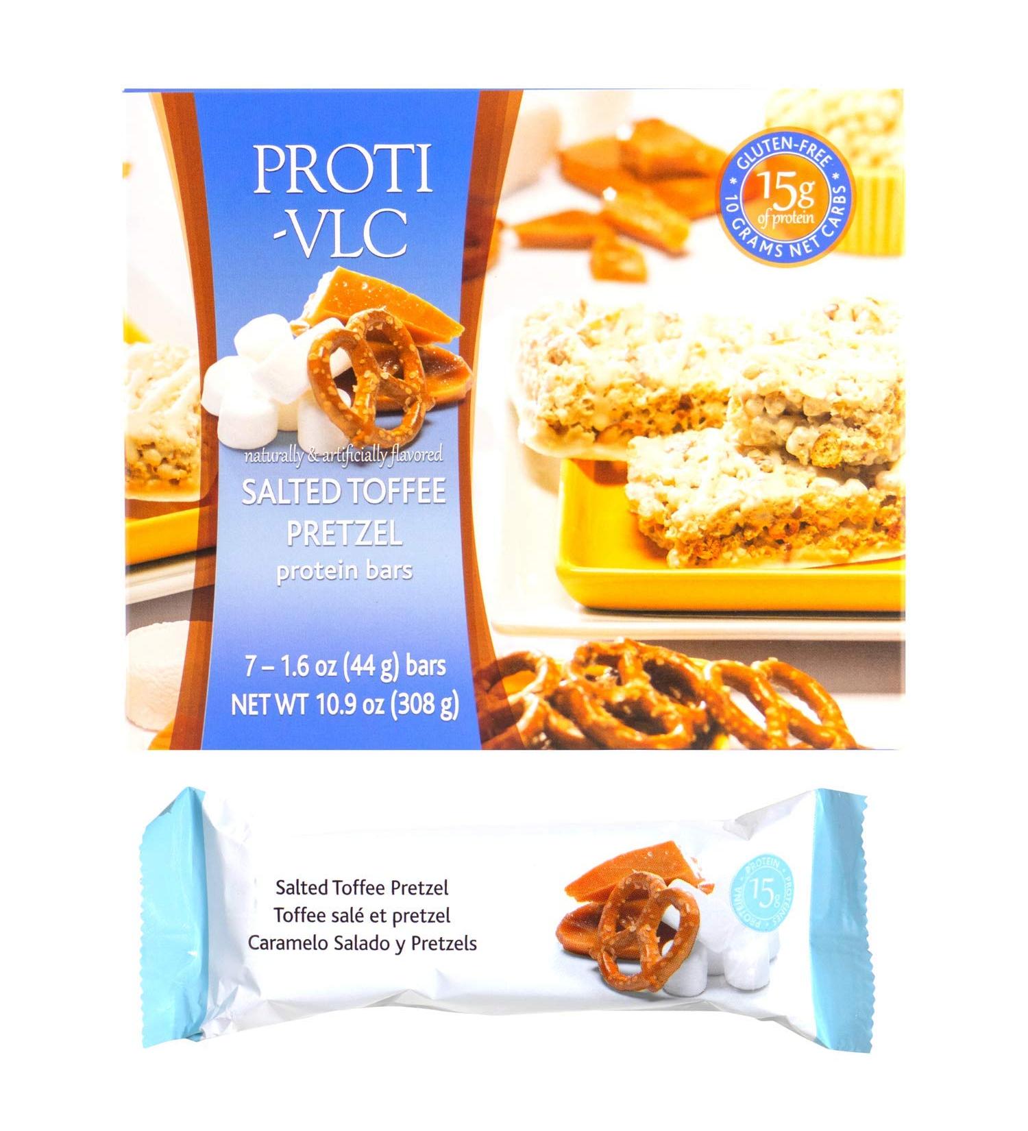 Proti Fit VLC - Salted Toffee Pretzel Low-Carb 15g Protein Diet Bar - High Fiber Weight Loss Snack/Post Workout Protein Bar Bar - Gluten Free (7 Count)