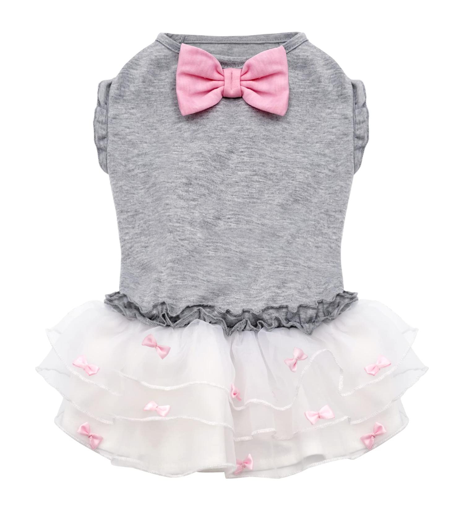 KYEESE Girl Bowtie Grey Dog Ruffle Dress - Party Birthday Cat Dress for Small/Medium/Large Dogs - 1#Gray - Buy Online on GoSupps.com