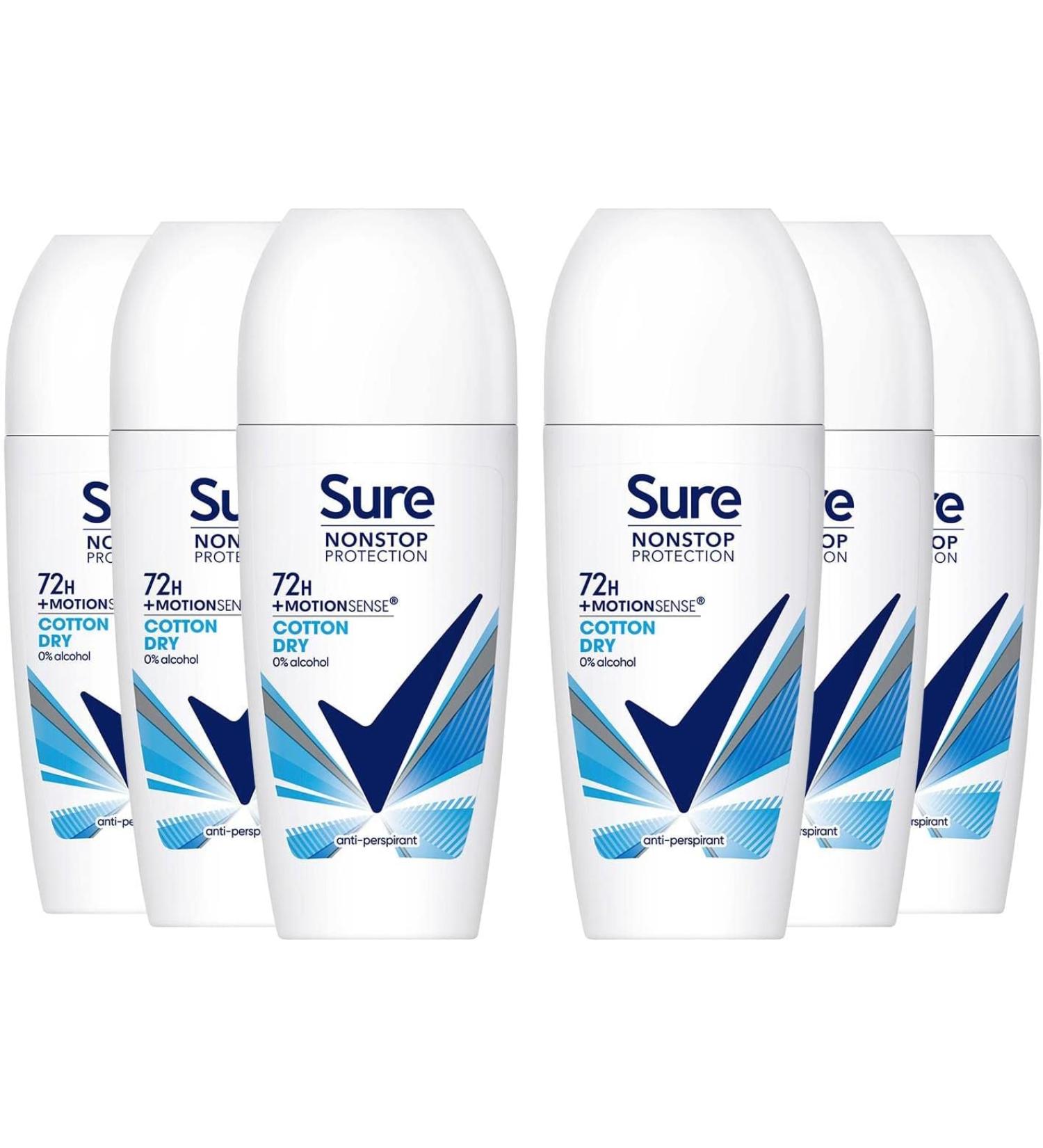 Sure Women 72H Motion Sense Antiperspirant Deodorant Roll-on with 0% Alcohol Nonstop Odour Protection - 50ml (Pack of 6) - Buy Online on GoSupps.com