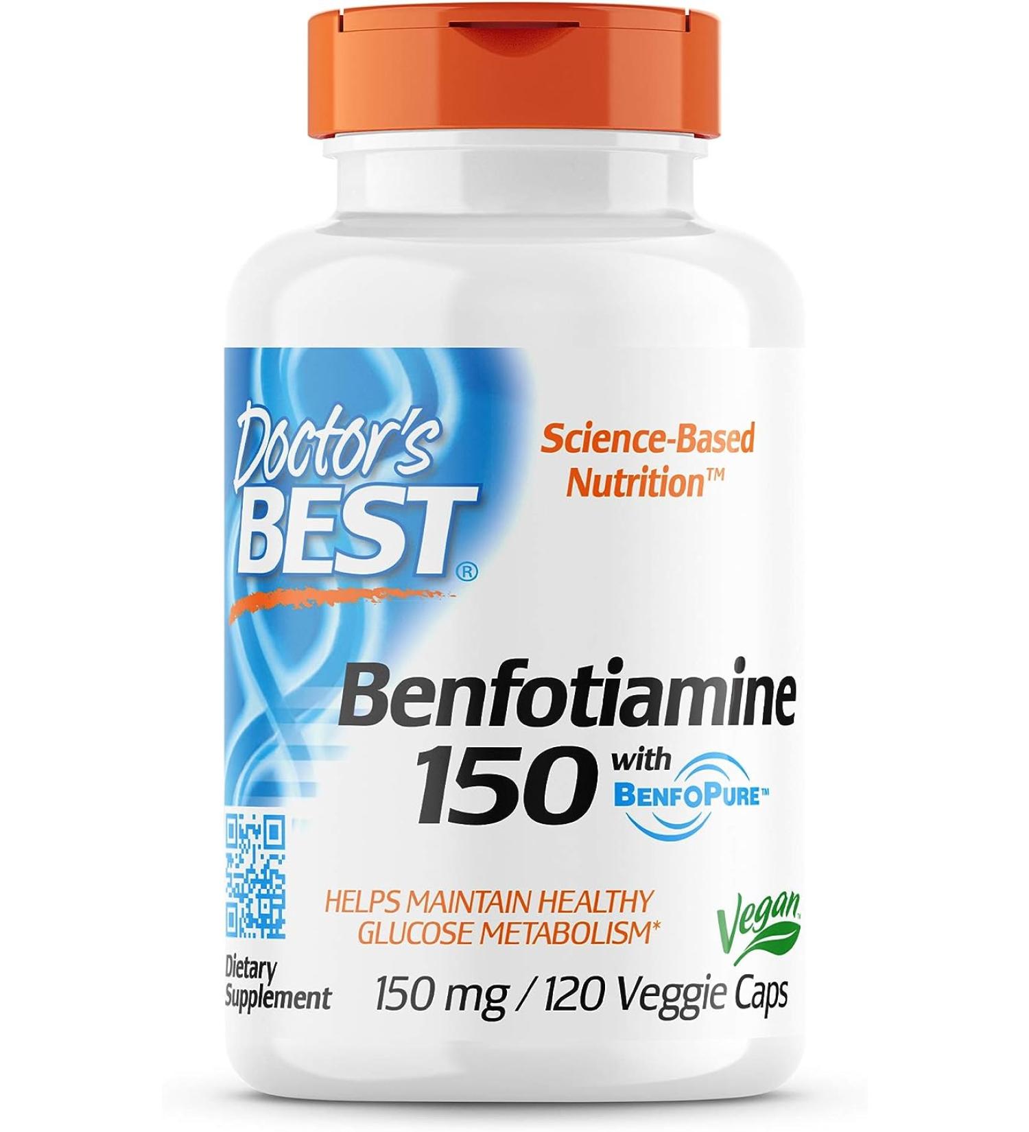 Doctor's Best Benfotiamine with BenfoPure 150mg - Non-GMO  Gluten-Free  Vegan Formula for Healthy Blood Sugar - 120 Veggie Caps - Buy Online on GoSupps.com