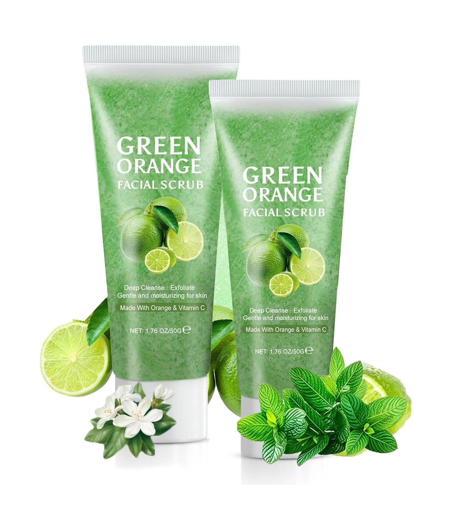 Green Orange Facial Scrub Face Exfoliator Facial Scrub for Deep Exfoliating Cleansing Skincare for Smoother Skin (2PC) - Buy Online on GoSupps.com