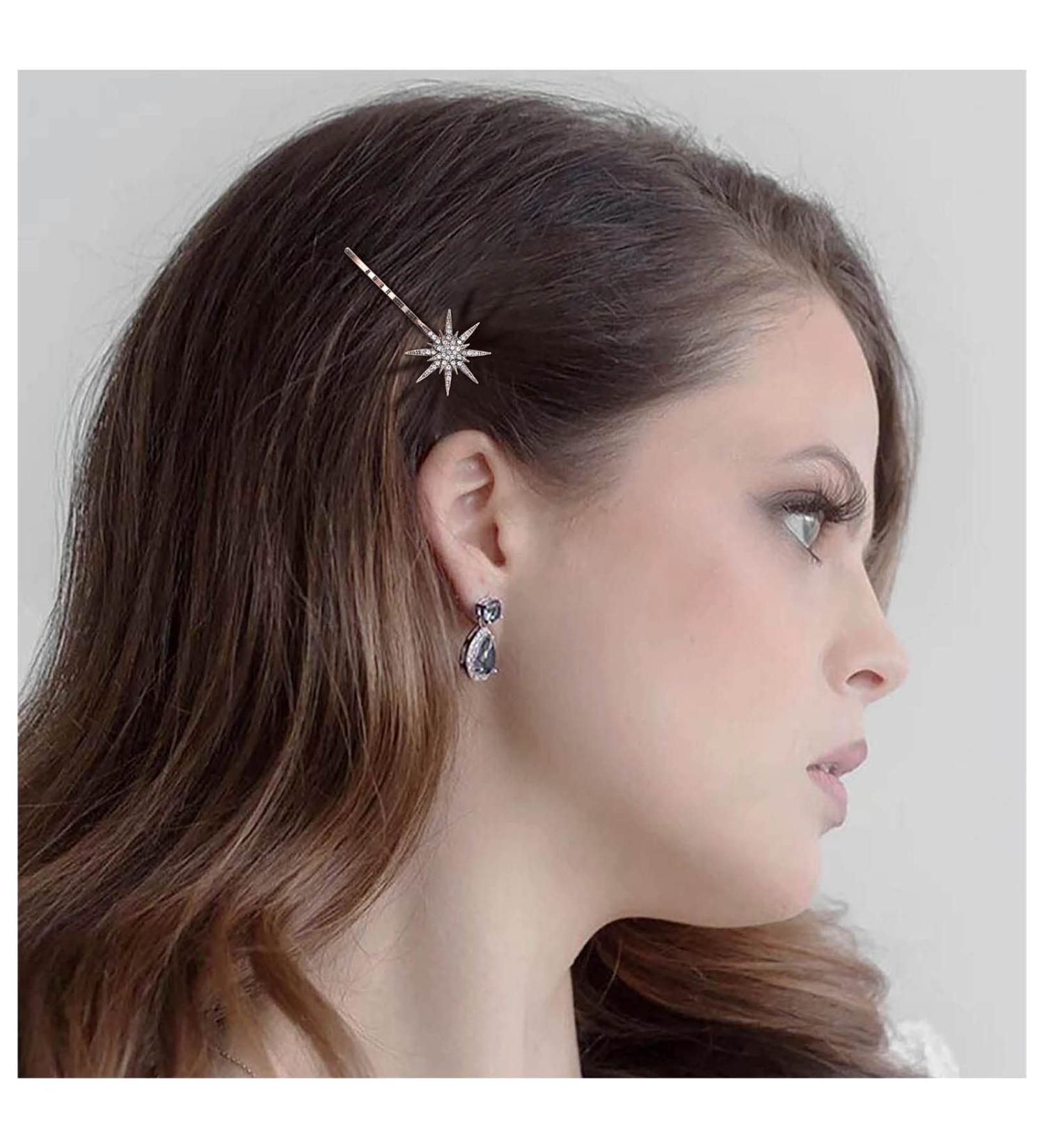Inilbran Hairpin Clip Boho Crystal Star Hair Clip Hair Clip Gold Rhinestone Hair Pin Decorative Hair Pin Cz Star Head Clip Shiny Bridal Hair Accessories for Her (Large) - Buy Online on GoSupps.com