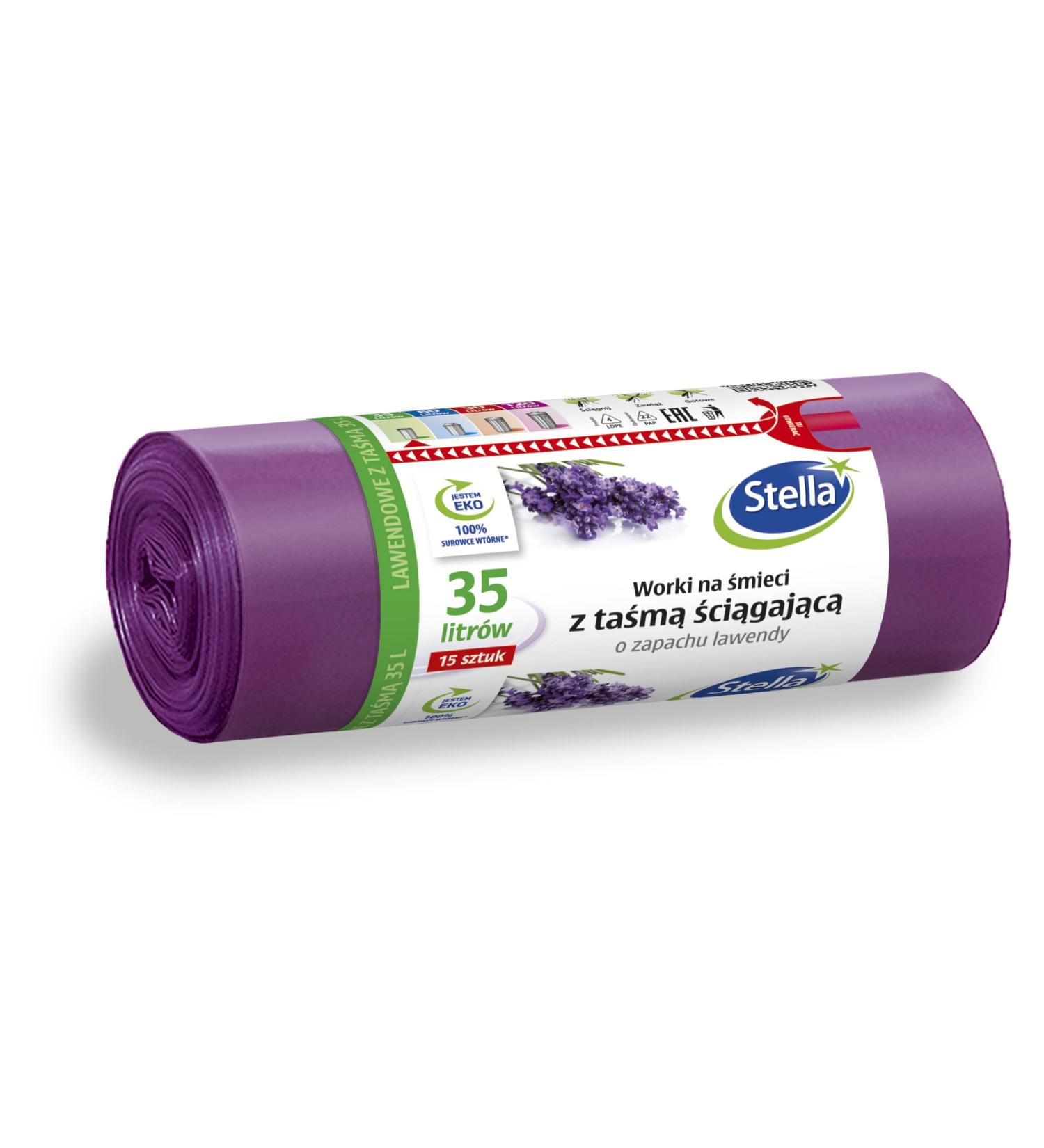 Stella 009893 Lavender Garbage Bags 35L - 15 Pack with Train Tape | Eco-Friendly LDPE Waste Bags for Household Use - Buy Online on GoSupps.com