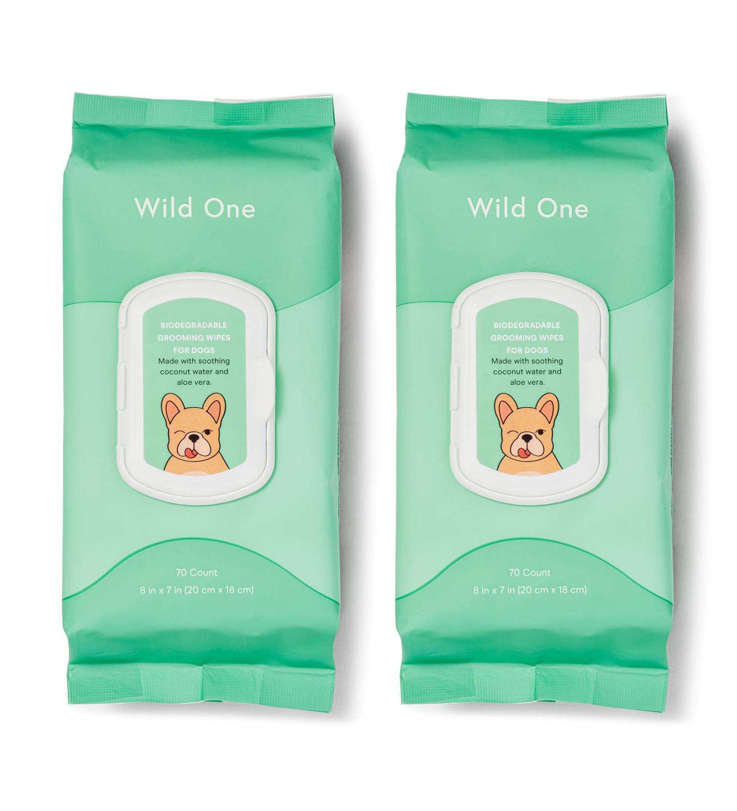 Wild One Eucalyptus Natural Dog Grooming Wipes - Cruelty-Free & Biodegradable (Pack of 2, 70 Wipes per Pouch) - Buy Online on GoSupps.com