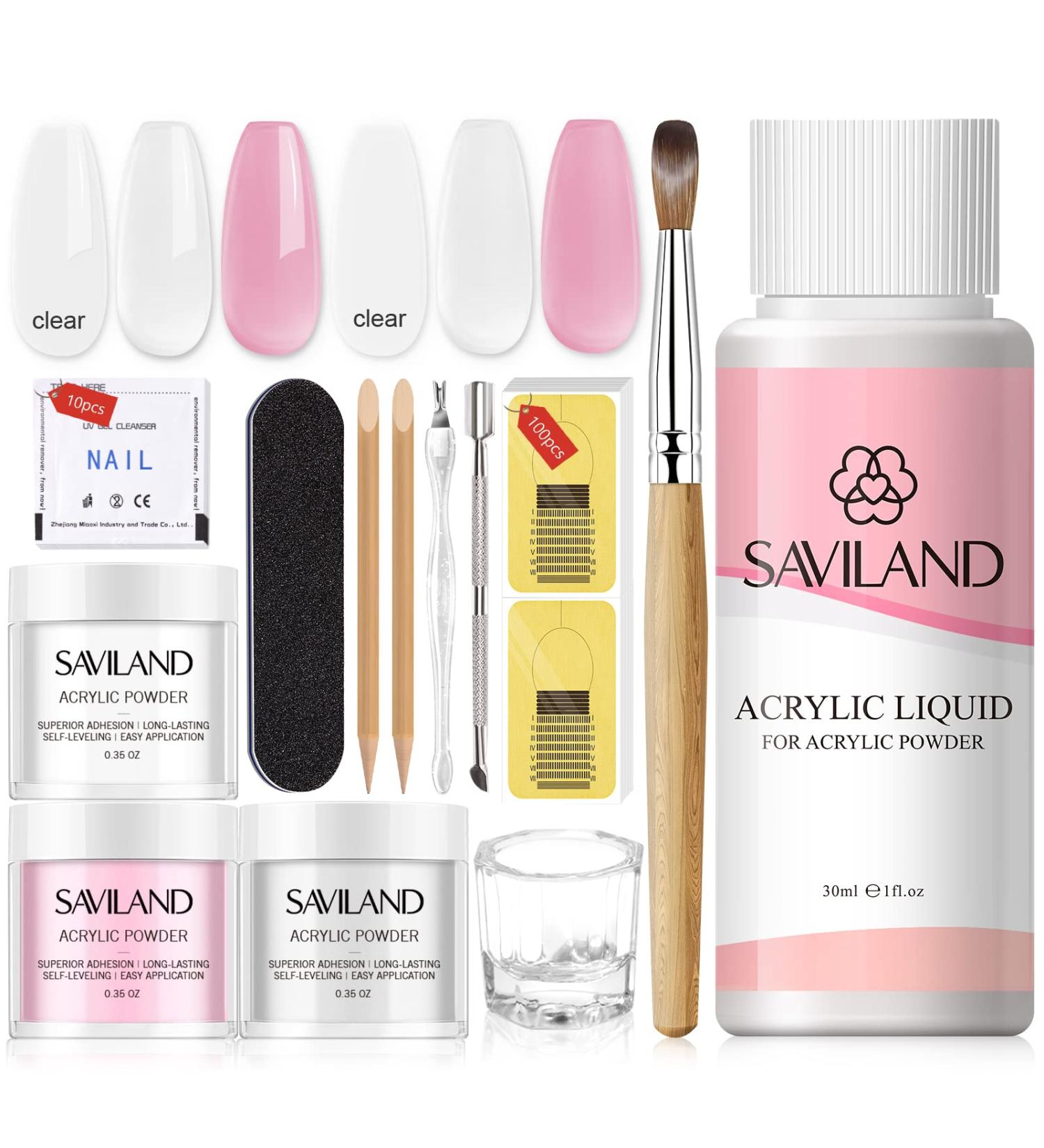 Saviland Acrylic Nail Kit - Complete Set for Nail Extension and Application | Acrylic Powder, Liquid, Nail File, Forms | Ideal for Beginners & Home Salon Use | Clear, Pink, White Shades -03 - Buy Online on GoSupps.com